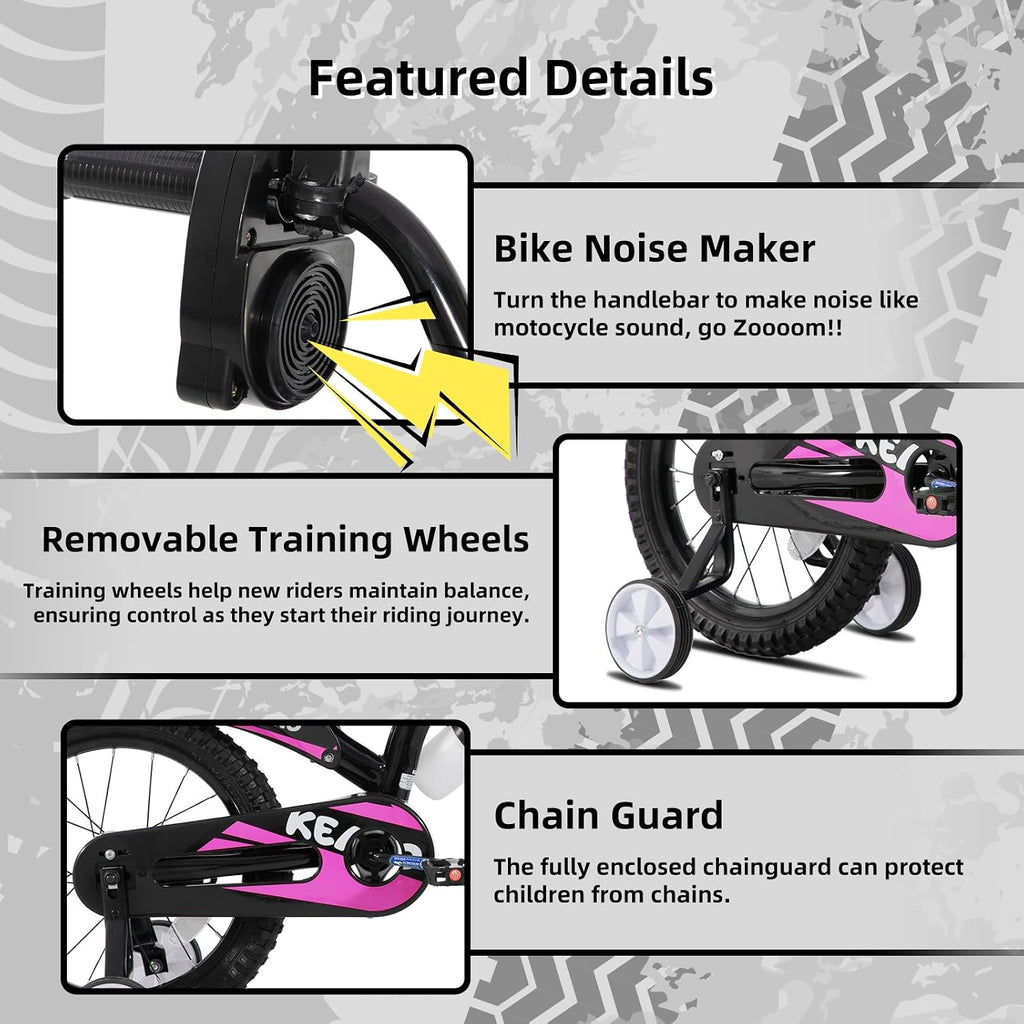 KEANO Motocross Style Kids Bike for Boys Girls Ages 3-7 Years, 12 & 16 Inch Bikes with Training Wheels and Number Plate, Children Bicycles Black