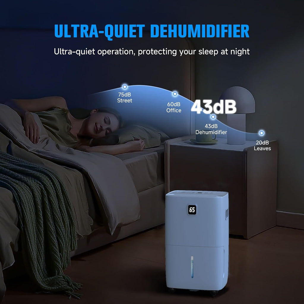 80 Pint Dehumidifier - Up to 5,000 Sq Ft, for Basement, Bedroom, Bathroom, Living Room, Home, Garage | 3 Fan Speeds, Smart Humidity Control, Auto Drain, Easy Move Wheels