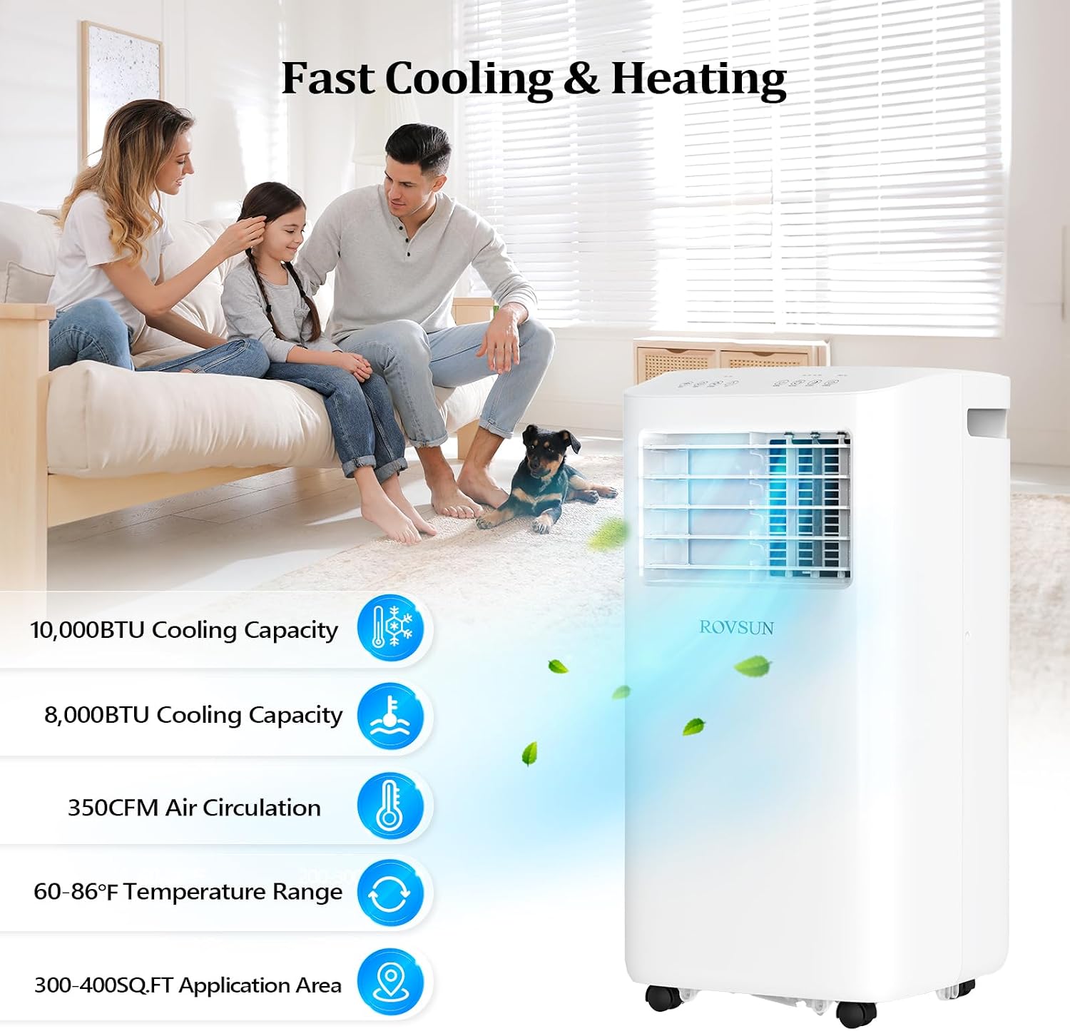 ROVSUN 10000 BTU Portable Air Conditioner & Heater Combo with Remote Control, 4-in-1 Room AC Unit with Heat, Fan & Dehumidifier, Digital Display, Timer & Installation Kit for Home Office Dorm