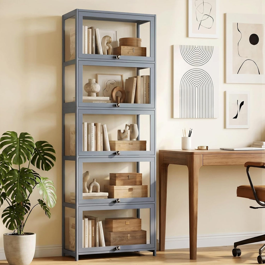 Magshion Display Cabinet, 5-Tier Display Case with Acrylic Doors, Large Curio Cabinet for Collectibles, Clear Showcase for Living Room, Bedroom, Office, 13'(L) x 23.5'(W) x 67.5'(H)