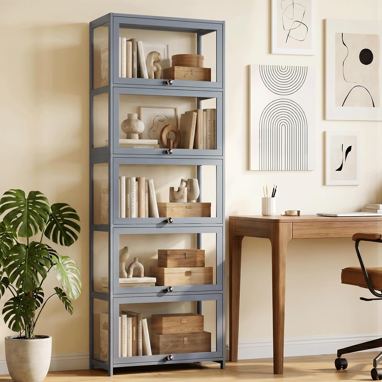 Magshion Display Cabinet, 5-Tier Display Case with Acrylic Doors, Large Curio Cabinet for Collectibles, Clear Showcase for Living Room, Bedroom, Office, 13'(L) x 23.5'(W) x 67.5'(H)