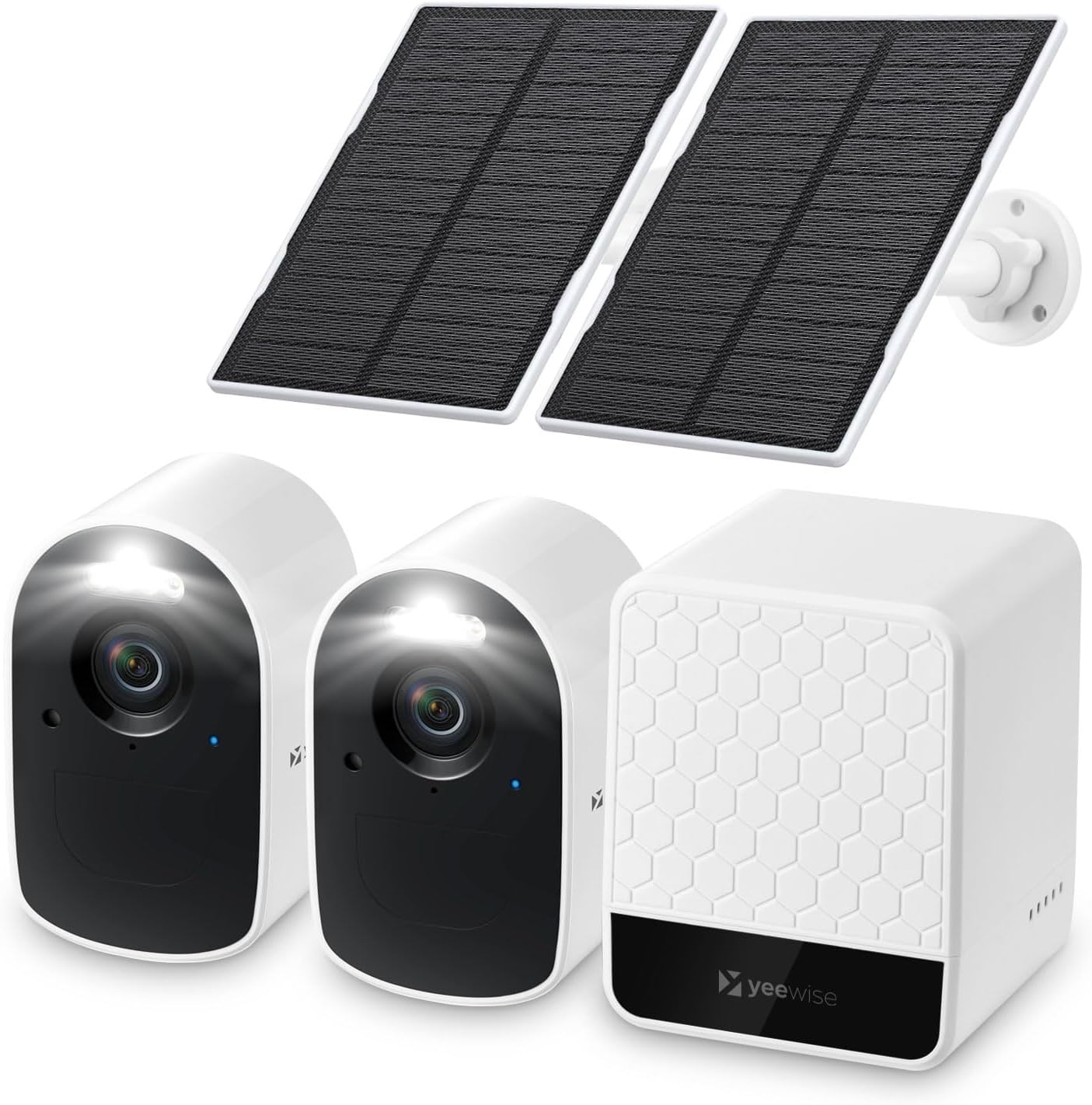 yeewise WiFi6 Solar Security Cameras Wireless Outdoor, 2K QHD Home Security System, 2-Cam Kit, 2.4&5GHz WiFi, Color Night Vision, Local Storage, IP66 Weatherproof, Works with Alexa, No Monthly Fees