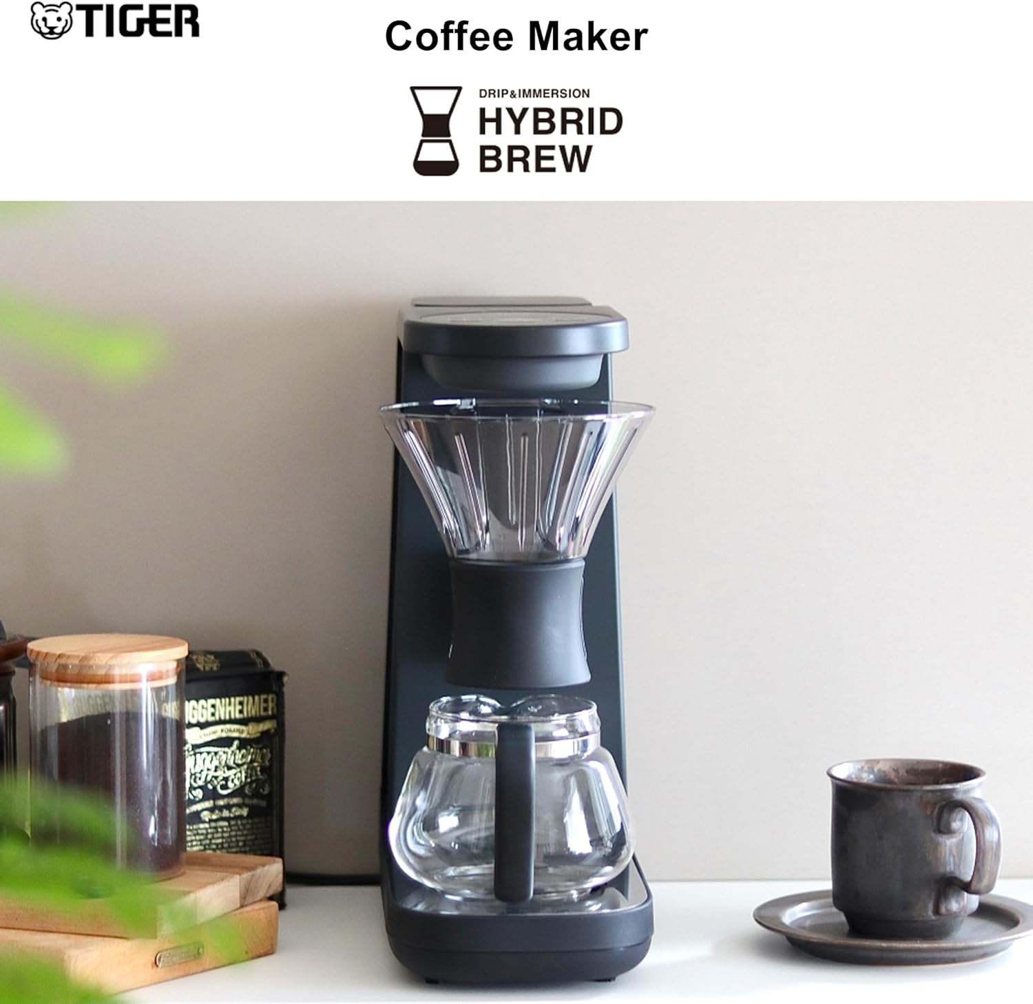 Tiger Hybrid Automatic Coffee Maker - Pour Over Coffee Maker & Immersion Brewing Coffee Machine, Innovative Design for Outstanding Brew, Black, 6 Cup, 24 ounce, 0.72L