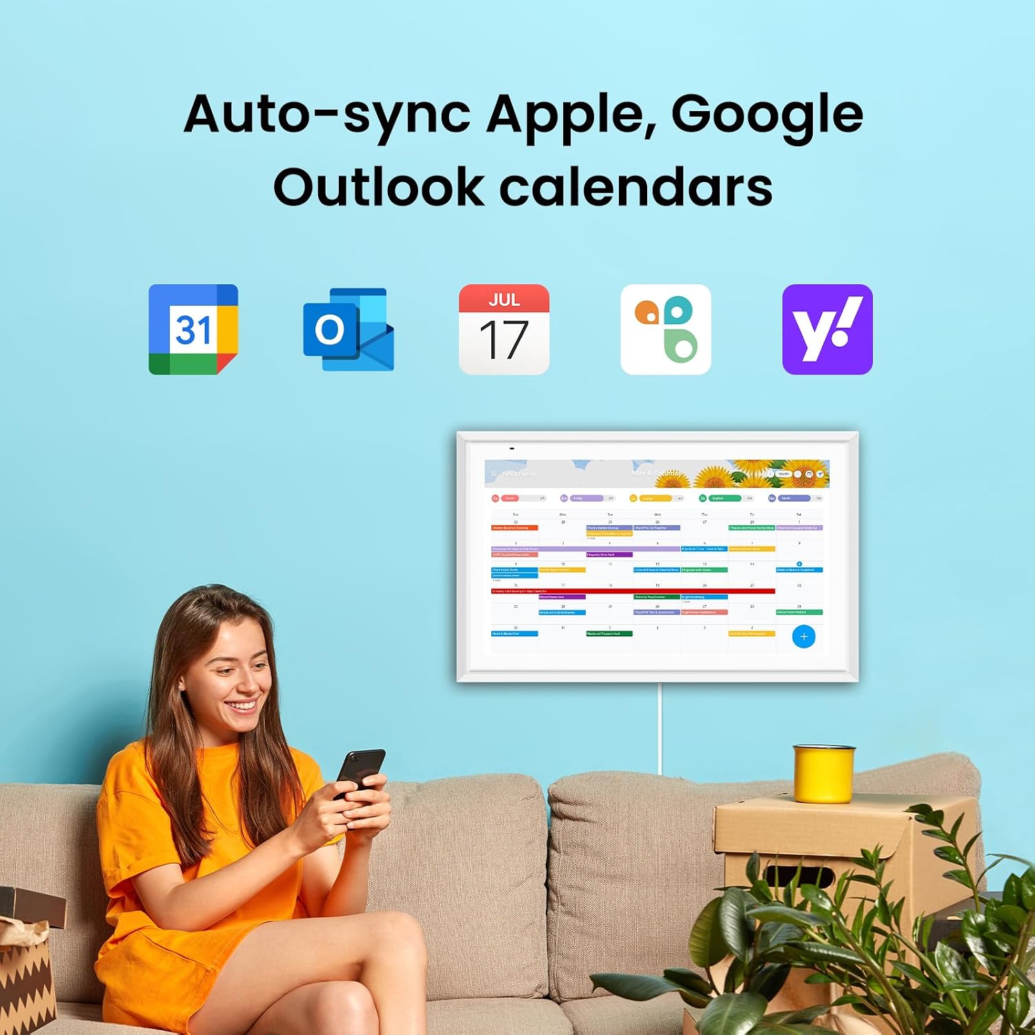 Apolosign 15.6-inch Digital Calendar : Dual Mode Smart Wall Planner, No Subscription, Install Apps, Sync Calendars, Electronic Touchscreen Interactive Display for Family Schedules, Chore Chart (White)