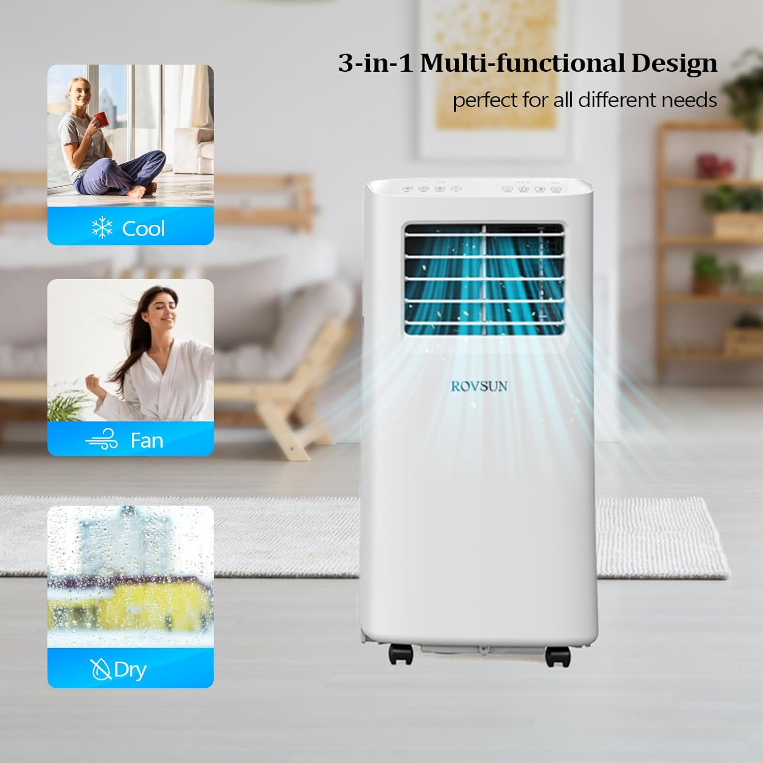 ROVSUN 9000 BTU Portable Air Conditioner with Remote Control, 3-in-1 Room AC Unit, Fan & Dehumidifier with Digital Display, 24H Timer & Installation Kits for Home Office Dorm