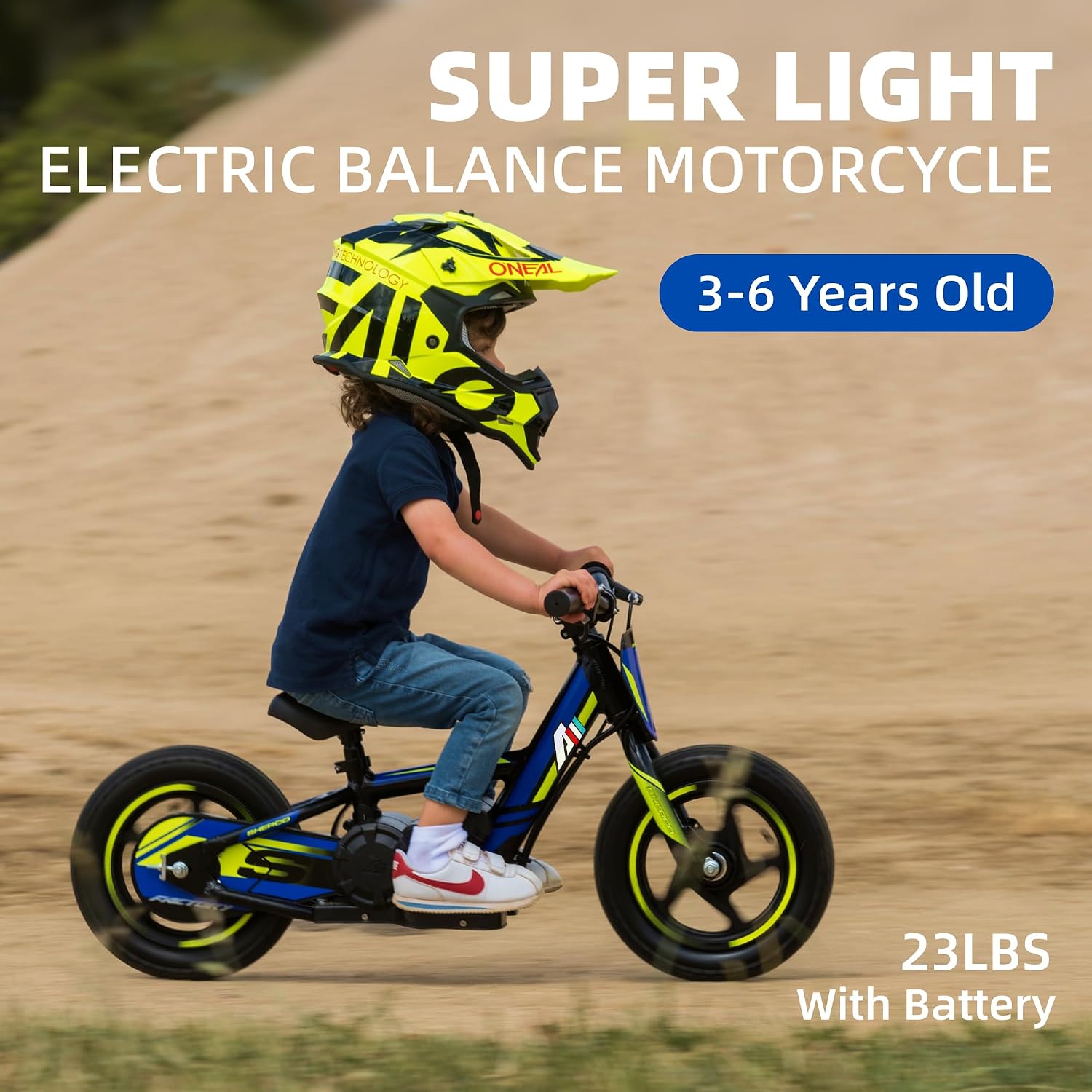 AIII Lightweight Electric Dirt Bike for Kids, 170/340W Electric Motorcycle Up to 10/12MPH, 24V Detachable Battery, Hand-Operated Dual Brakes Electric Balance Bike for Ages 3-6/5-12