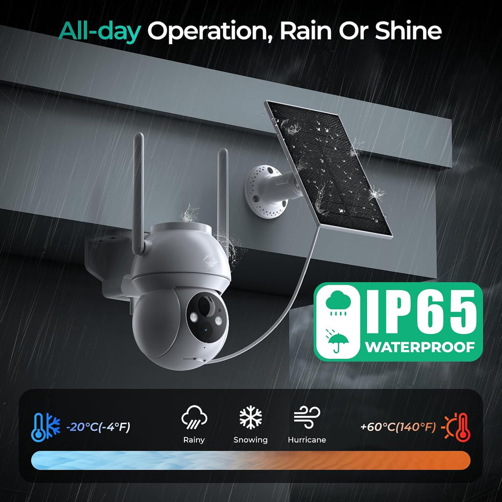 Solar Security Cameras Wireless Outdoor 2K 360° View Battery Powered Cameras for Home Security Camera System with Spotlight Color Night Vision WiFi Camera Outdoor Motion Sensor 2-Way Talk 1 Pack
