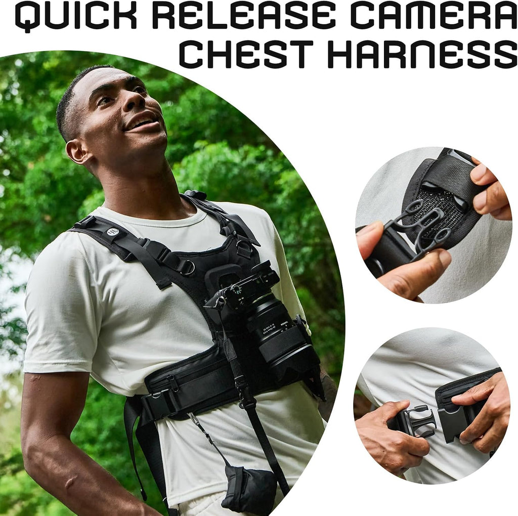 Camera Carrier Chest Harness J1 for One Camera,Camera Strap Harness for Photographers Hiking Climbing Wedding Travel,Camera Nylon Chest Straps for Photographers,Black