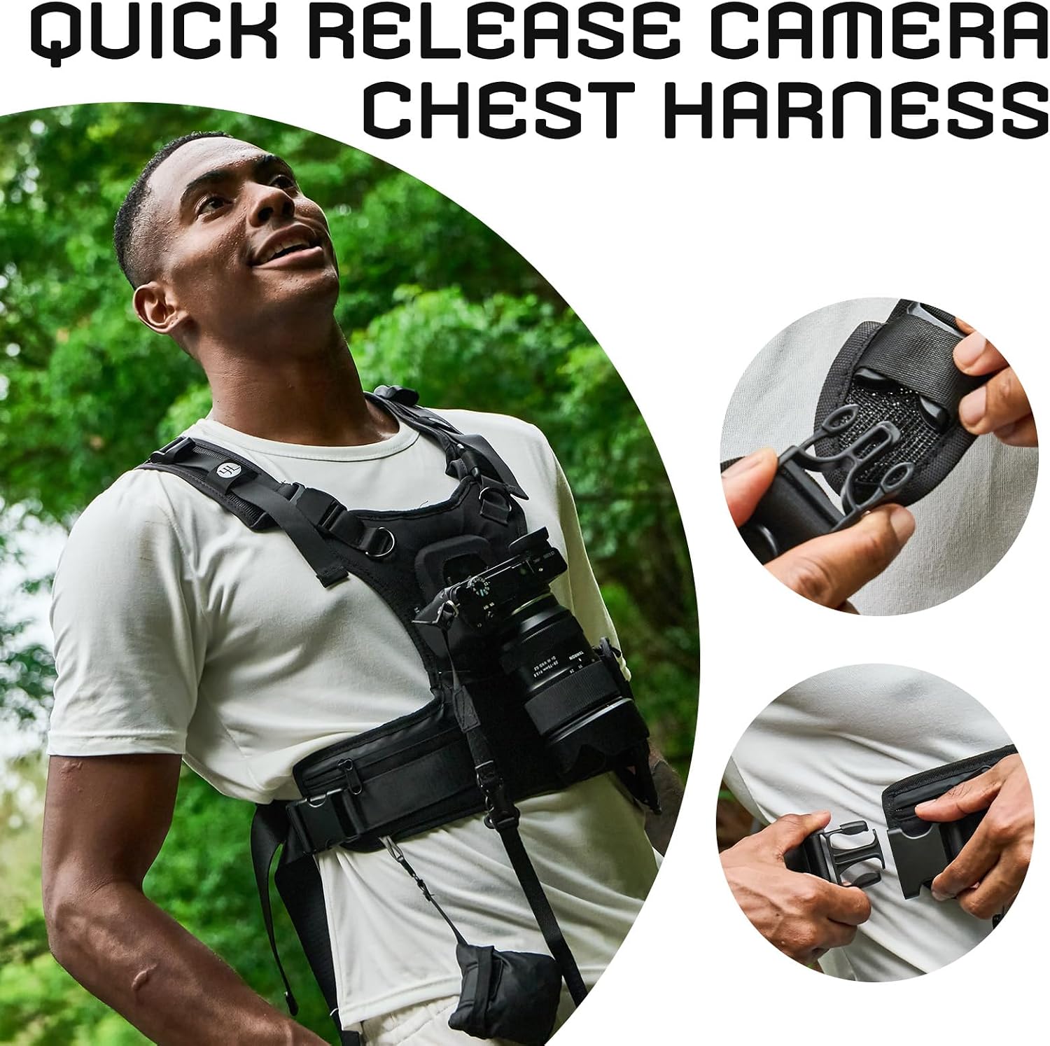 Camera Carrier Chest Harness J1 for One Camera,Camera Strap Harness for Photographers Hiking Climbing Wedding Travel,Camera Nylon Chest Straps for Photographers,Black