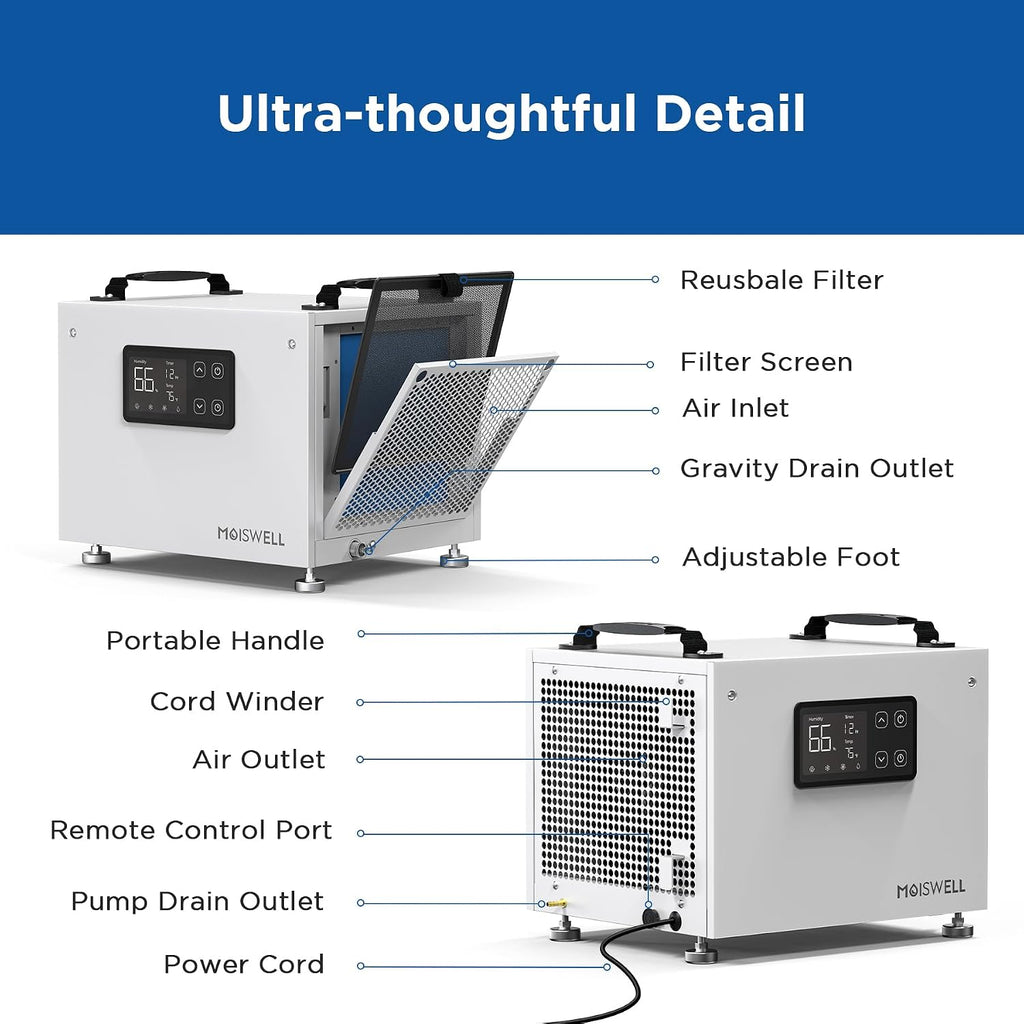 70 Pints Commercial Dehumidifier with Pump Portable Crawl Space Dehumidifier for Basement Energy Star Efficient Certified Compact Dehumidifiers for Home, Auto Defrost, Timer