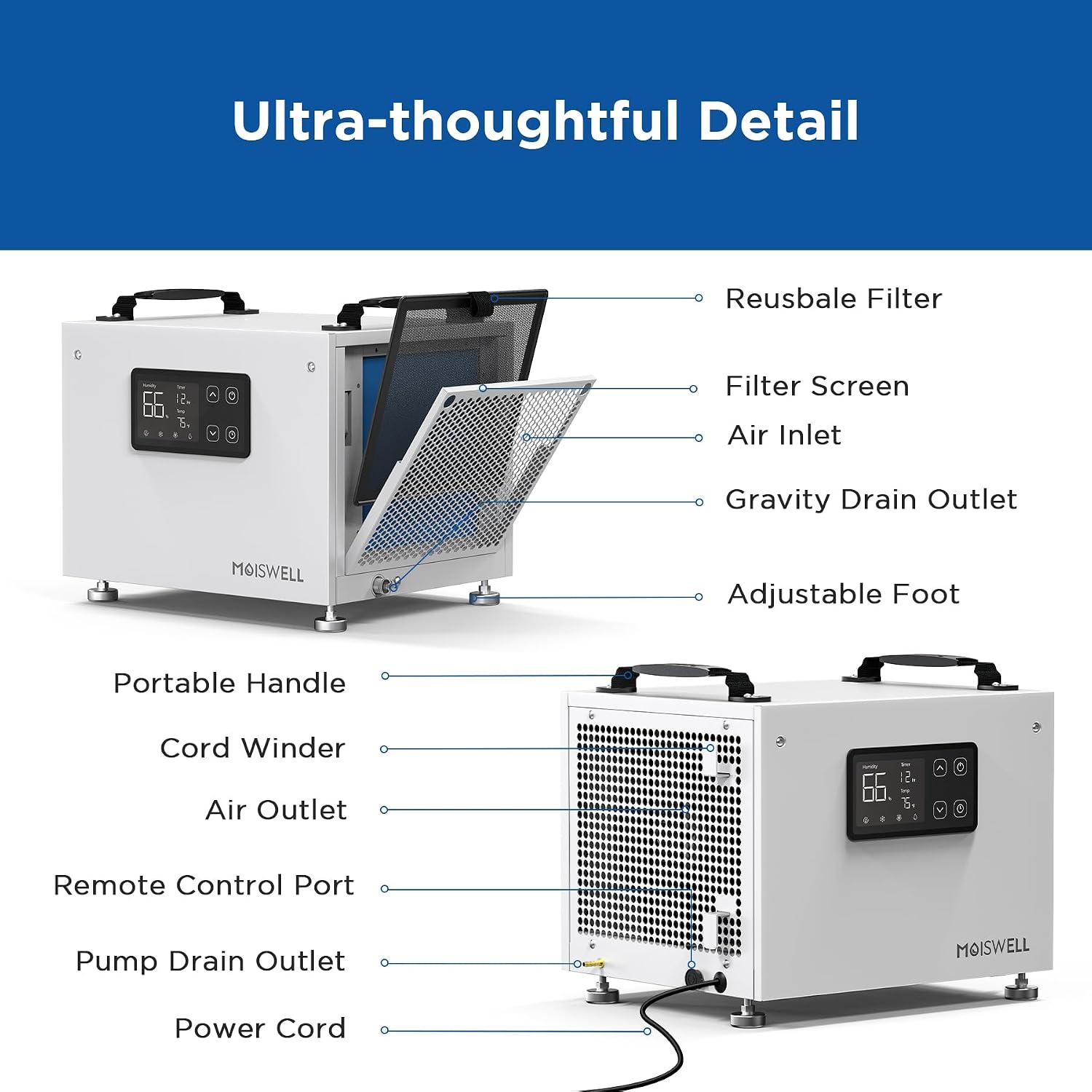 70 Pints Commercial Dehumidifier with Pump Portable Crawl Space Dehumidifier for Basement Energy Star Efficient Certified Compact Dehumidifiers for Home, Auto Defrost, Timer