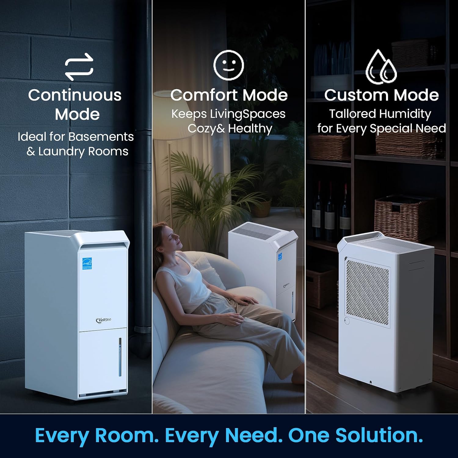 4,000 Sq.Ft Most Efficient Energy Star 2024 Dehumidifier,Vellgoo Max 64 Pint/D Dehumidifier for Basement with Drain Hose, Smart Humidity Control, for Home, Bathroom, Garage