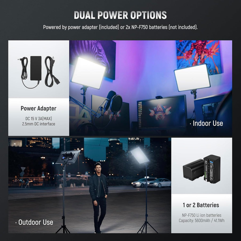 Neewer 18' Led Video Light Panel Key Lighting Kit with Remote, 2-Pack 45W Dimmable Bi Color + Tripod Stand, 3200K–5600K Soft Light CRI 97+ 4800Lux for Game Live Streaming Studio Photography Recording