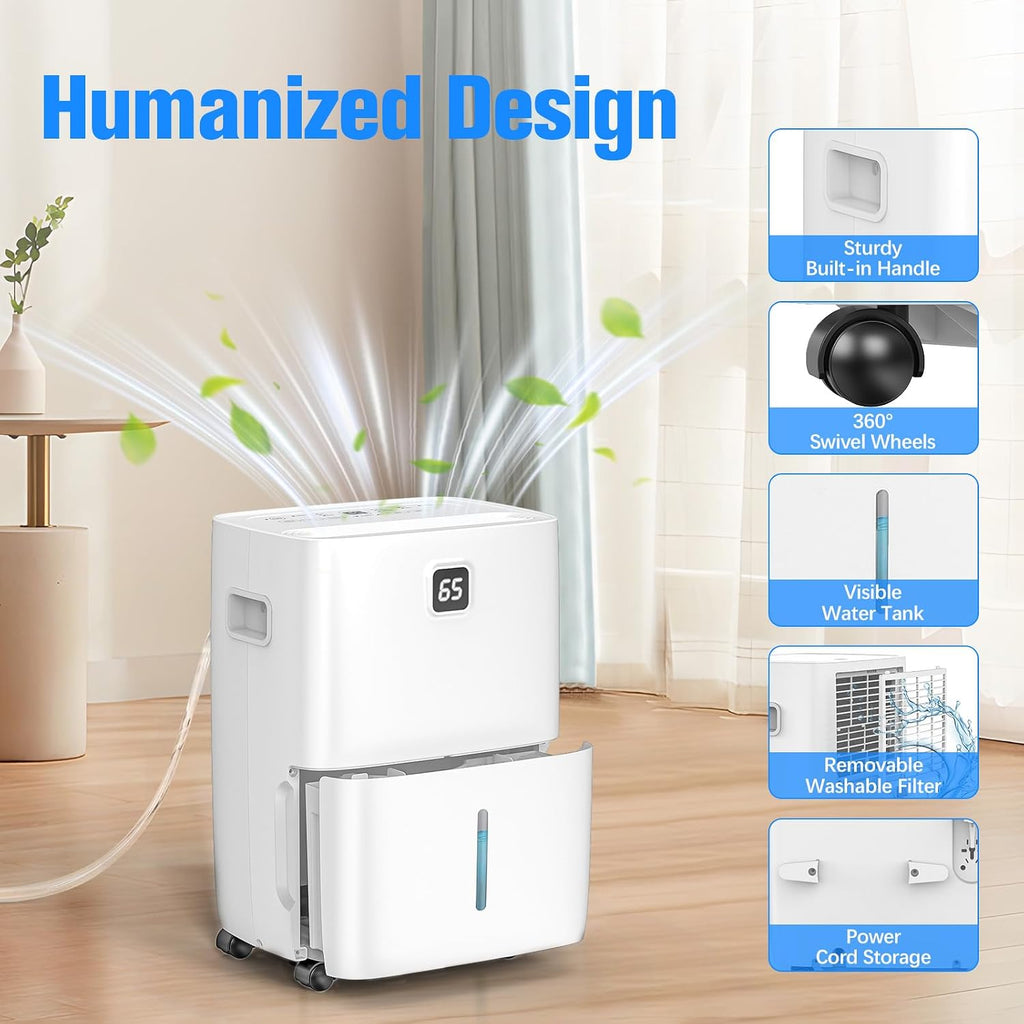 DEVERSE Max 80 Pints Energy Star Dehumidifier for Home/Bedroom/Basement, 5000 Sq.Ft Coverage, with Drain Hose, Smart Humidity Control & Large Tank