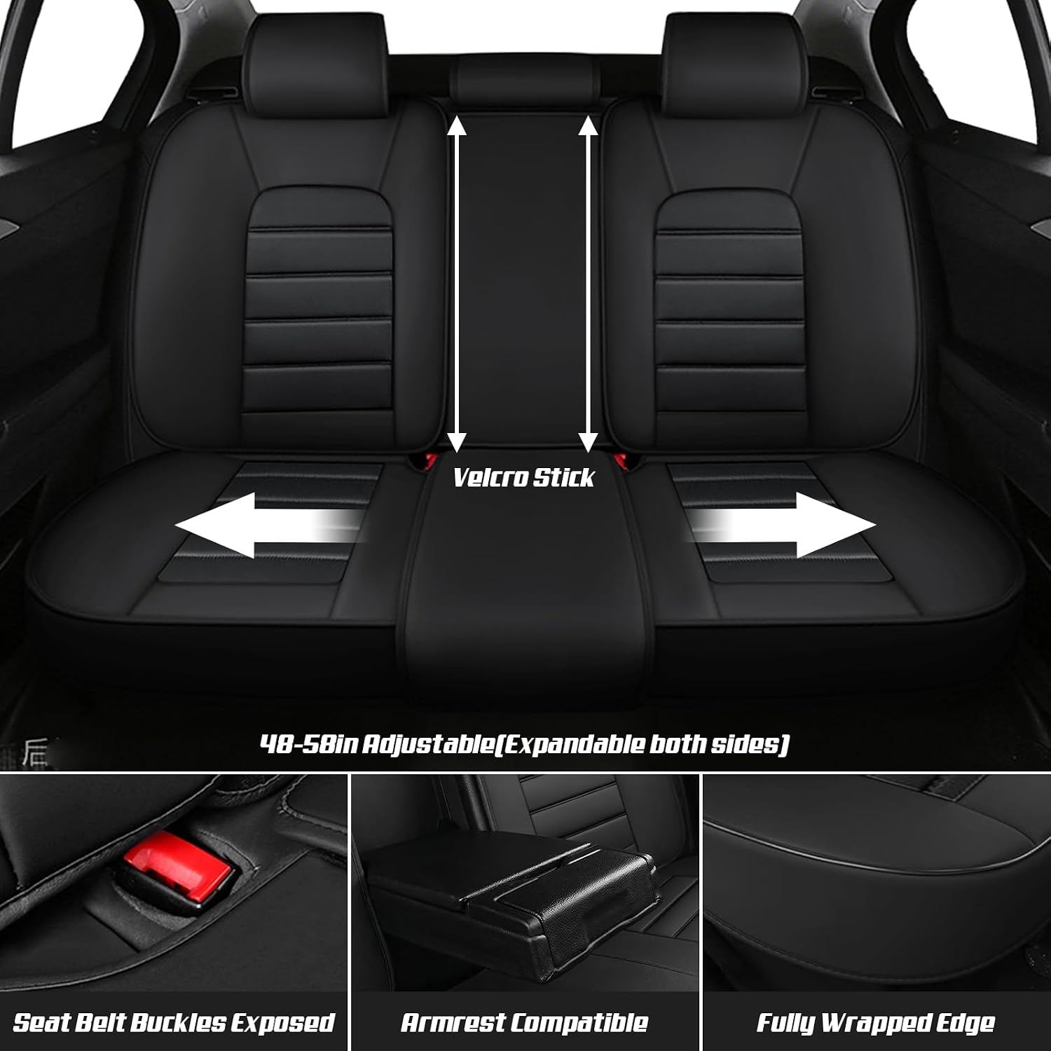 Car Seat Covers for Chevrolet Chevy Avalanche 2007-2013, Leather Auto Seat Cover Luxury Cushions Waterproof Seat Protectors (Black,Full Set with Pillow)