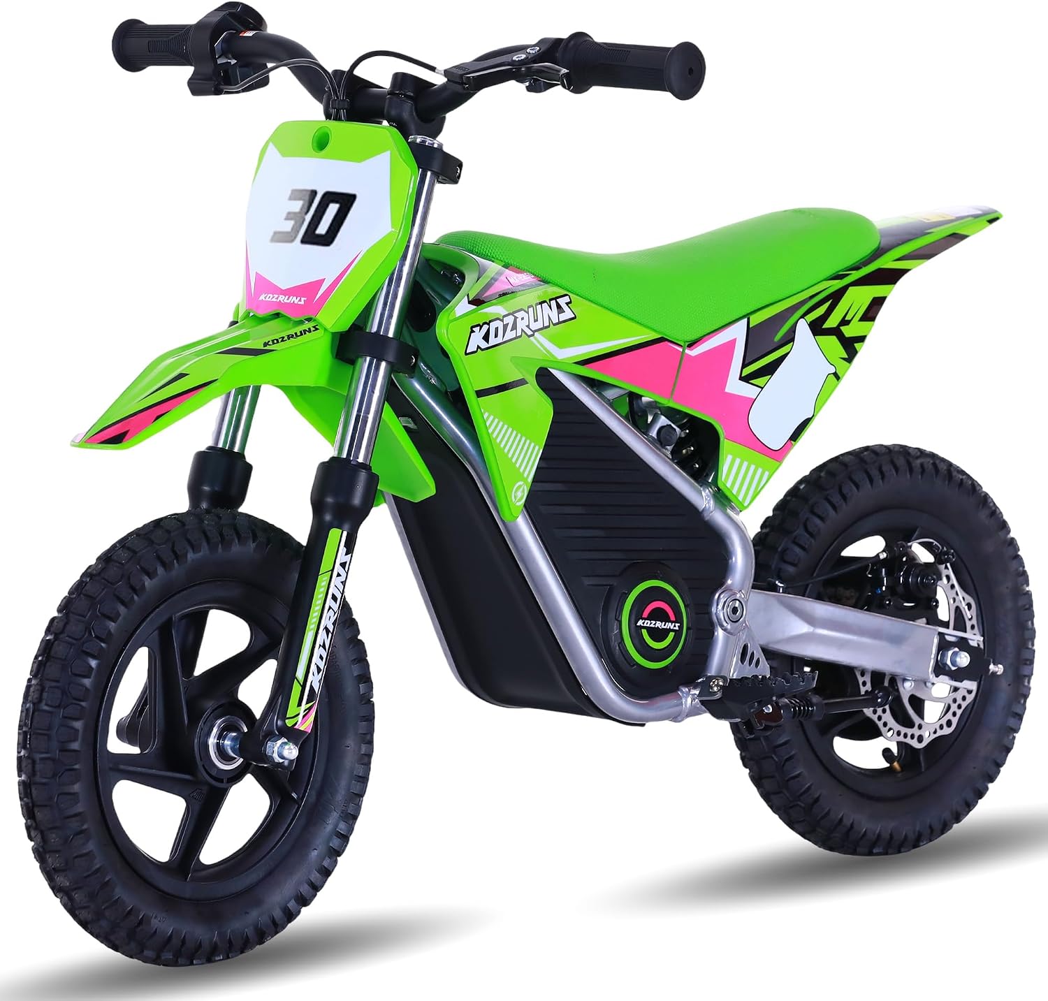 Racing Grade Electric Dirt Bike for Kids, Peak 400W Powerful Motorcycle for Ages 3-6, 36V 5.2Ah Lithium Battery, Dual Shock Absorption, 3 Speed Modes, Safe Disc Brake, 12Inch Off Road Tires, Green