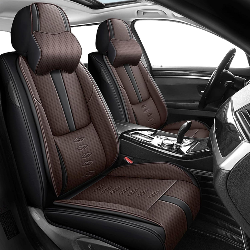 Leather Seat Covers for Mazda CX-50 Hybrid 2025,Car Seat Covers Front Set,Waterproof Car Seat Protectors with Airbag,Comfort Interior Cover Seats for Cars(Black+Brown,Pillows)