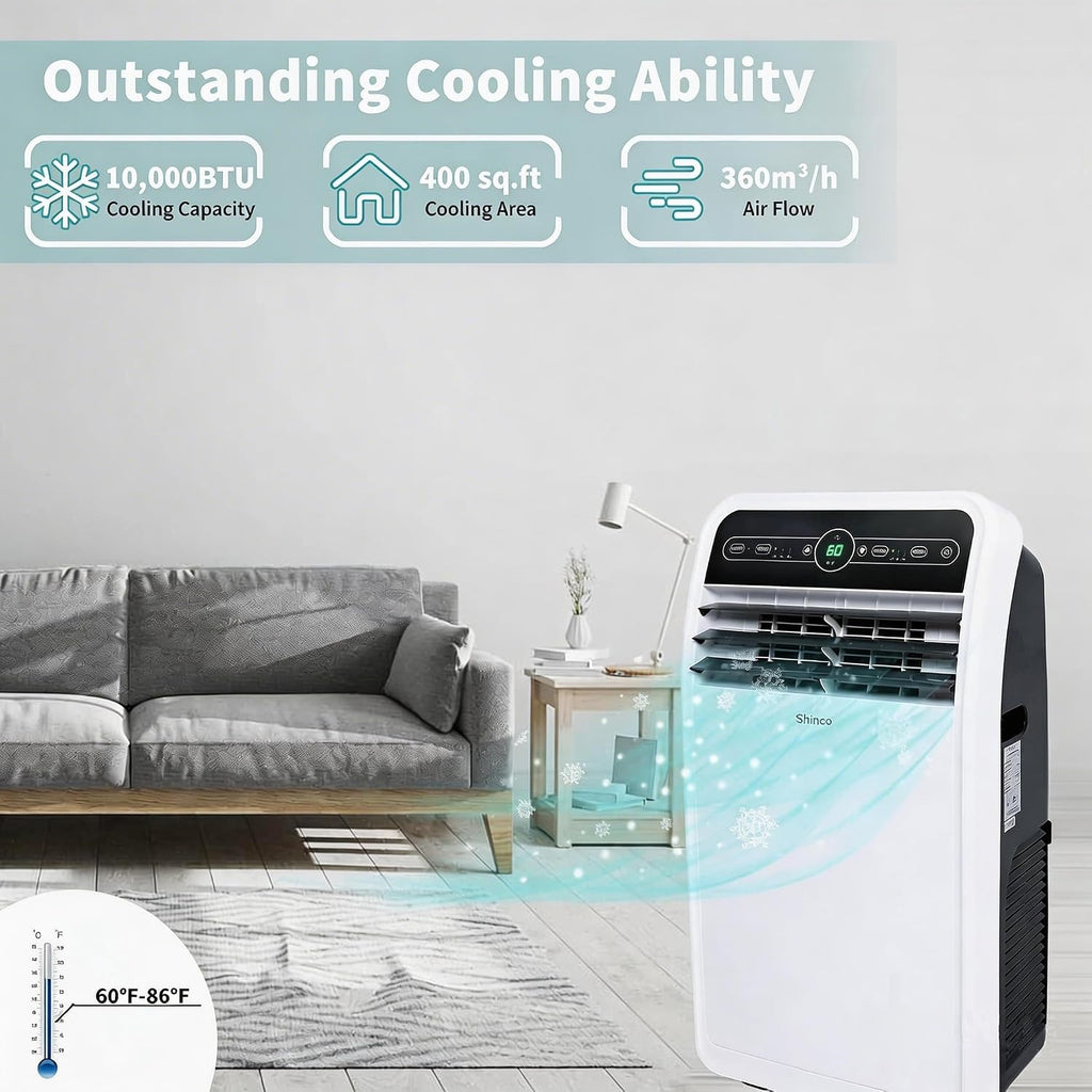 Shinco 10,000 BTU Portable Air Conditioner, Portable AC Unit with Built-in Cool, Dehumidifier & Fan Modes for Room up to 400 sq.ft, RC, 24 Hour Timer, Window Kit