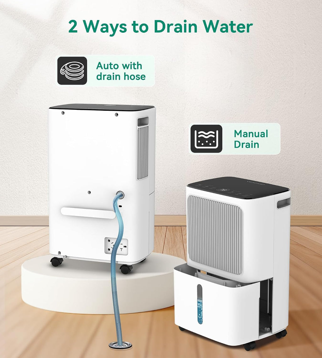 2500 Sq.Ft Dehumidifier for Basement with Drain Hose Max 34 Pints, VEAGASO Dehumidifiers for Home, Large Room, Bathroom, Bedroom, Three Modes, Intelligent Humidity Control, Dry Clothes, 24HR Timer