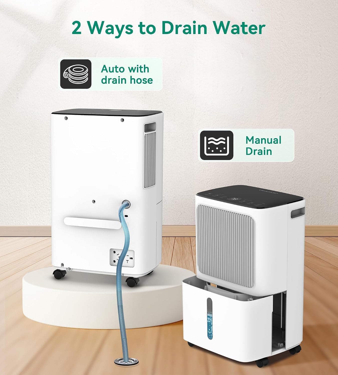 2500 Sq.Ft Dehumidifier for Basement with Drain Hose Max 34 Pints, VEAGASO Dehumidifiers for Home, Large Room, Bathroom, Bedroom, Three Modes, Intelligent Humidity Control, Dry Clothes, 24HR Timer