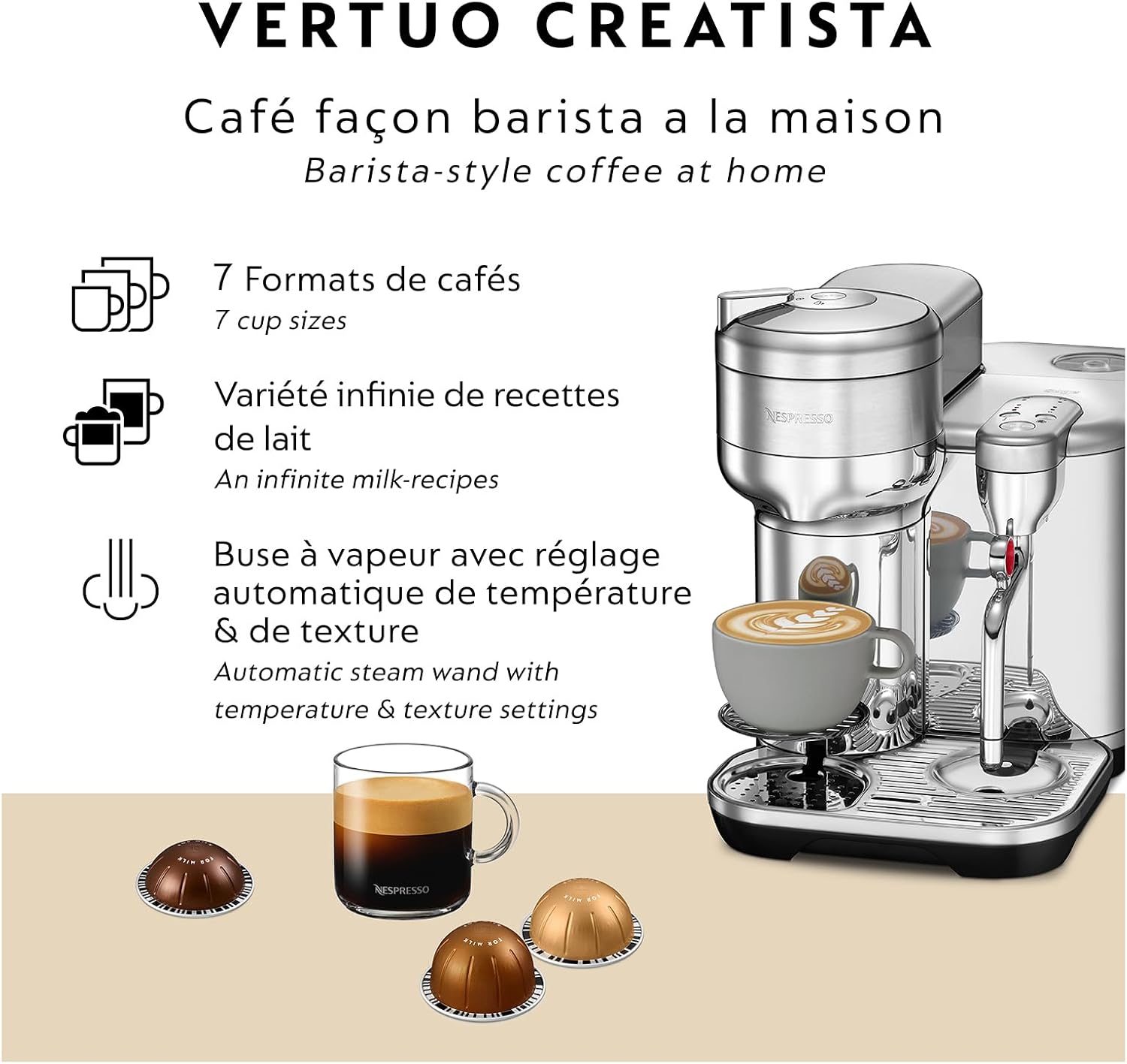 Nespresso Vertuo Creatista Coffee and Espresso Maker by Breville, Brushed Stainless Steel
