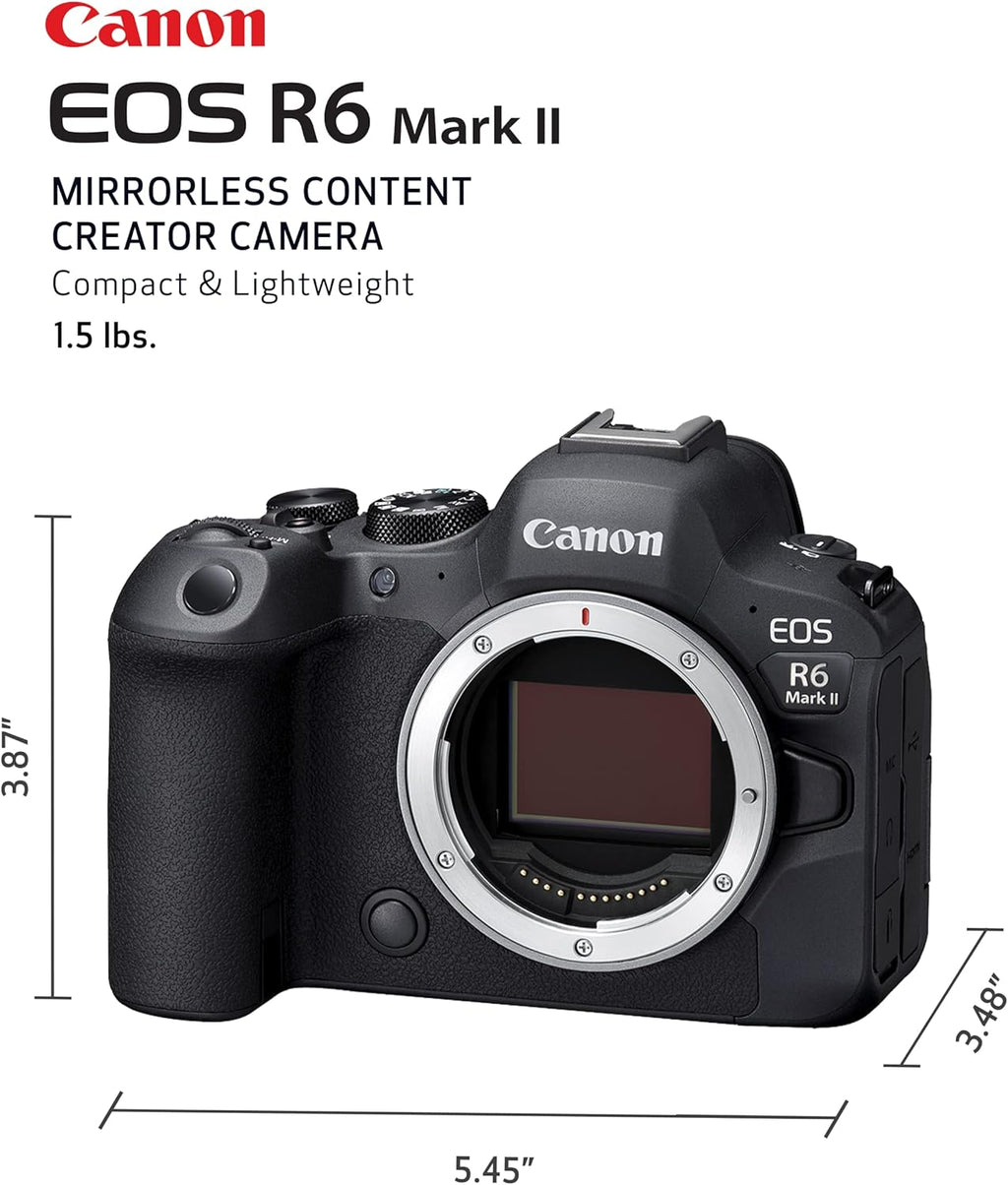 Canon EOS R6 Mark II Mirrorless Camera (Body Only), Full-Frame Camera, 24.2 Megapixel CMOS Sensor, Photo and Video Capabilities, Black