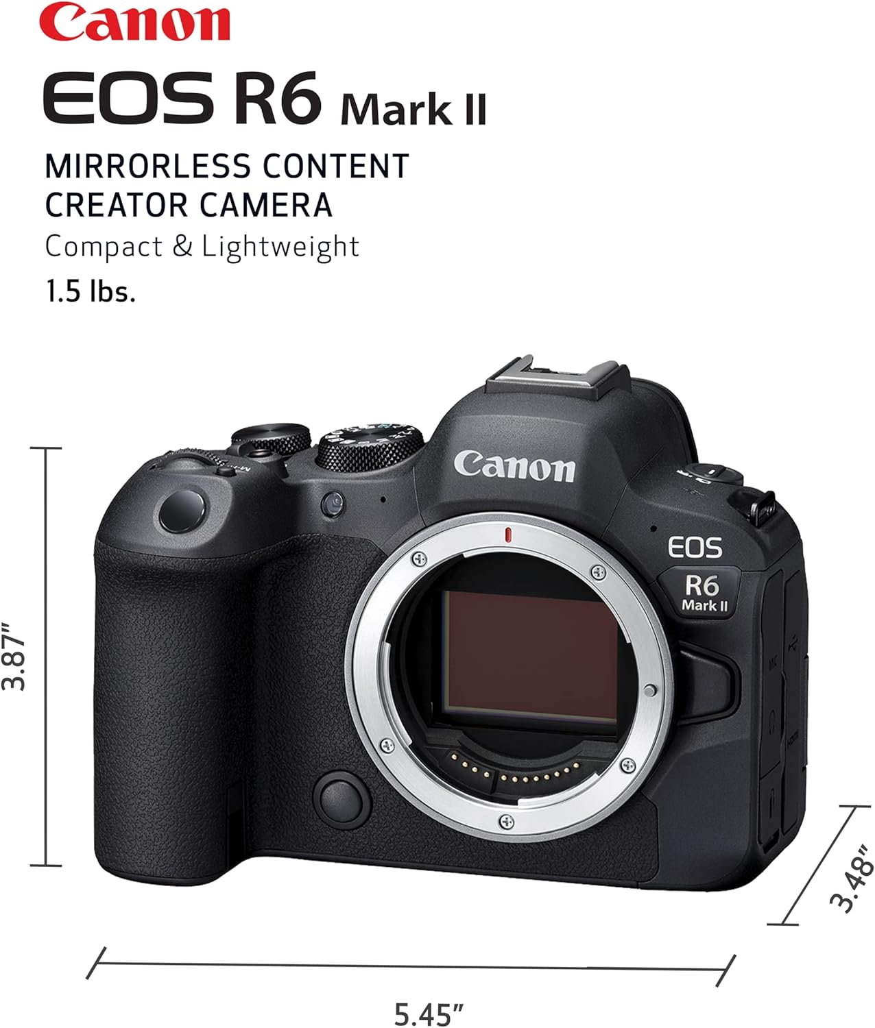 Canon EOS R6 Mark II Mirrorless Camera (Body Only), Full-Frame Camera, 24.2 Megapixel CMOS Sensor, Photo and Video Capabilities, Black