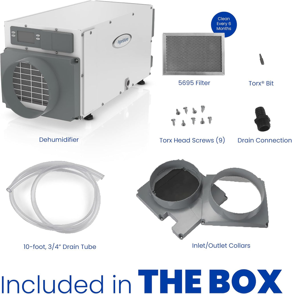 AprilAire E070 Crawl Space Dehumidifier for Basement & Crawlspace – 70-Pint High-Capacity Commercial Dehumidifier for Homes Up to 2,200 Sq. Ft. with Pump, Drain Hose, & Hanging Kit for DIY Install