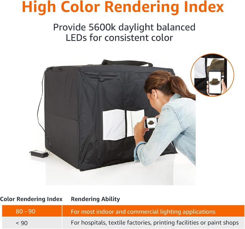 Amazon Basics Portable Foldable Photo Studio Box with LED Lights for Product Photography, 25 x 30 x 25 Inches, White Backdrop, Black