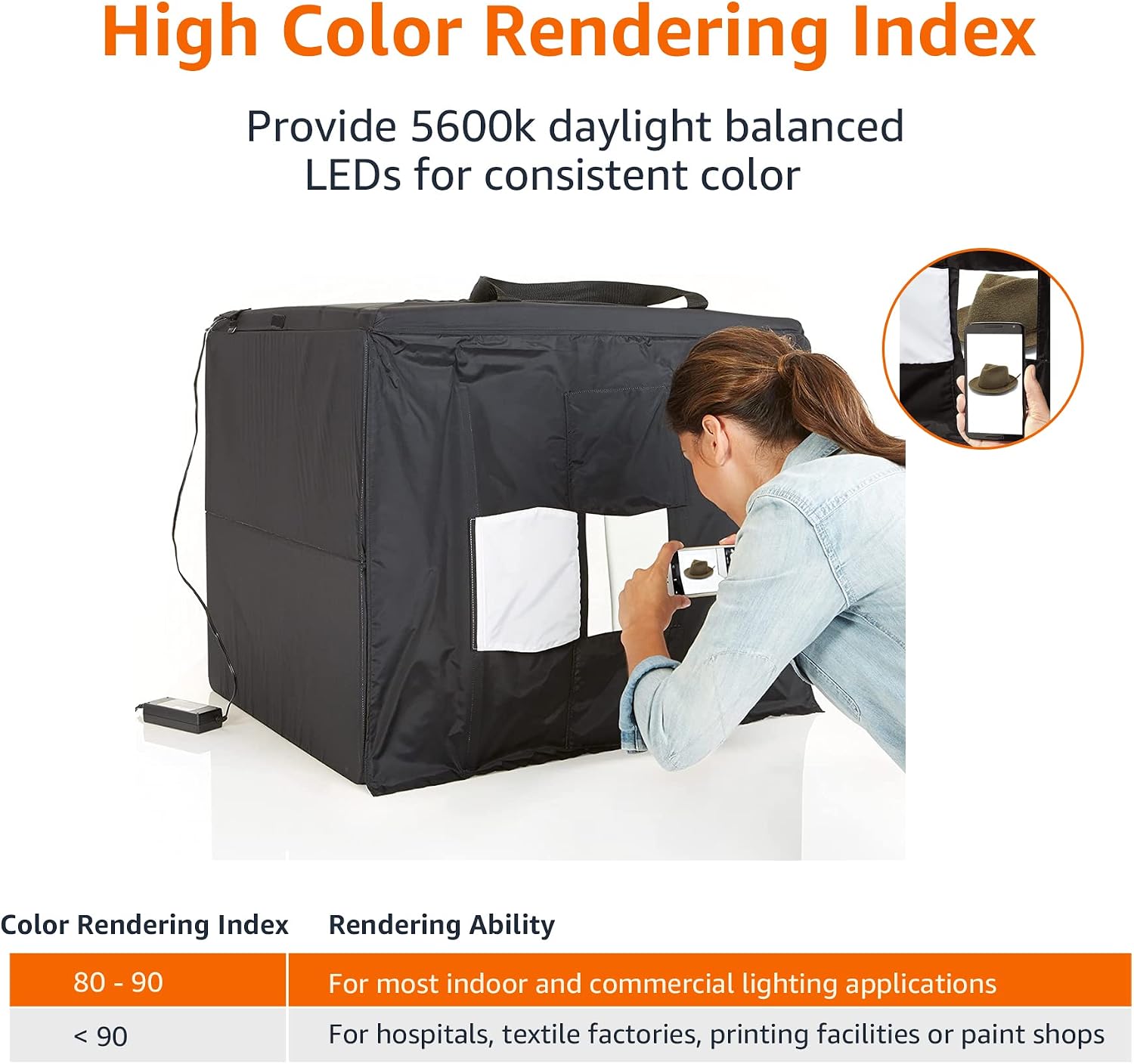 Amazon Basics Portable Foldable Photo Studio Box with LED Lights for Product Photography, 25 x 30 x 25 Inches, White Backdrop, Black