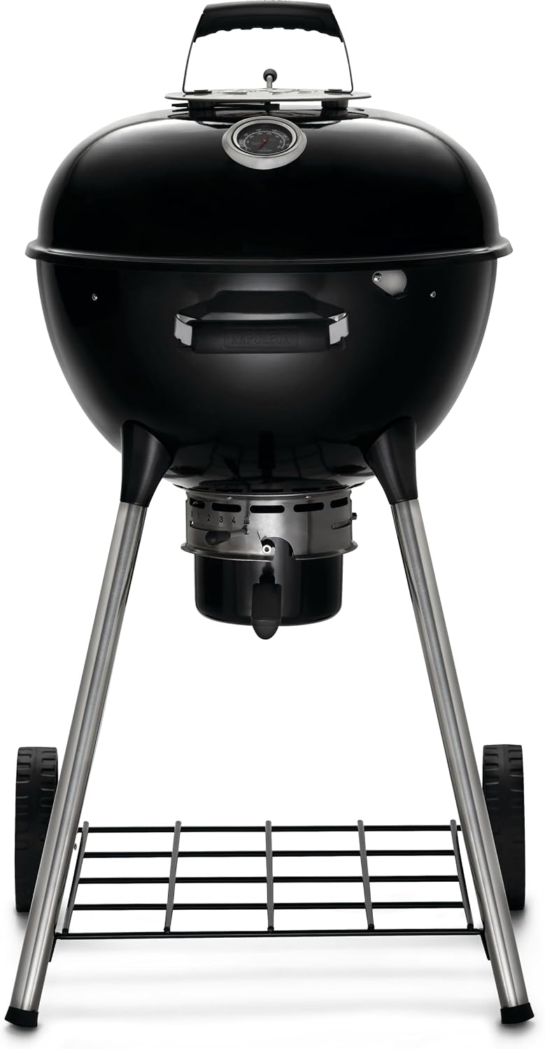 Napoleon NK18 Premium Charcoal Kettle Grill, Black, Porcelain-Enameled Lid and Bowl, Chrome-Plated Cooking Grid