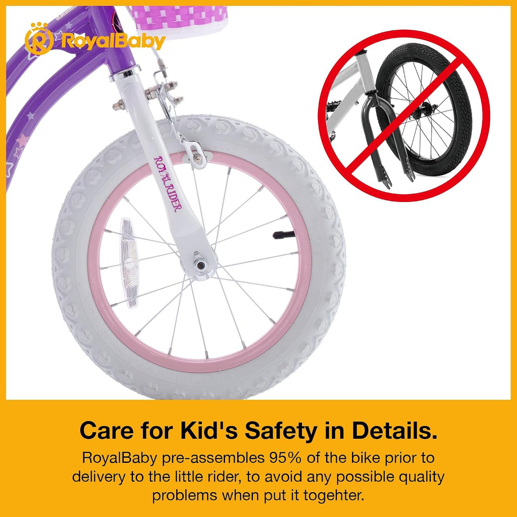 RoyalBaby Girls Bike with Training Wheels, Stargirl Kids Bicycle 14 Inch Toddlers to Big Kids 3-5 Years, Lavender