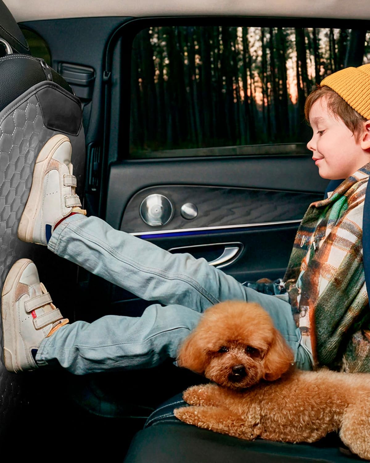 Owleys Kick Mat Back Seat Protector - Car Back Seat Cover for Kids Feet - Waterproof & Sturdy Protector for Upholstery from Dirt, Mud, Scratches and Stain (Gray Set)