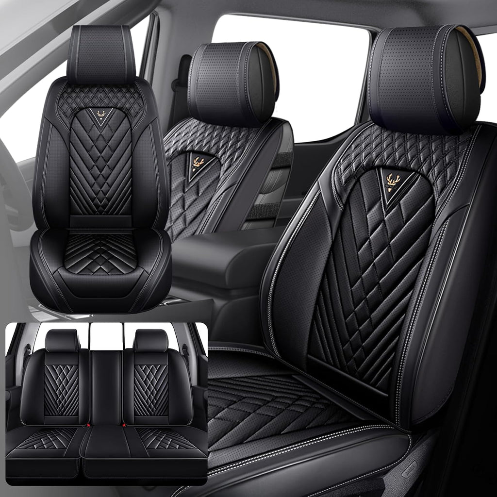 Fit for Ford F150 2009-2026 & F250 F350 F450 2011-2026 Seat Covers, Fashion Sport Seat Cover with Waterproof Leather, Airbag Safe Design Seat Protector (5 Front Seat Standard, Pure Black)