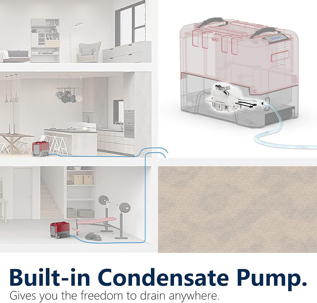 ALORAIR LGR Commercial Dehumidifier with Pump Drain Hose, 180 Pint Large Capacity Crawl Space Dehumidifier for Water Damage Restoration, Basements Warehouse & Job Sites, 5 Years Limited Warranty, Red