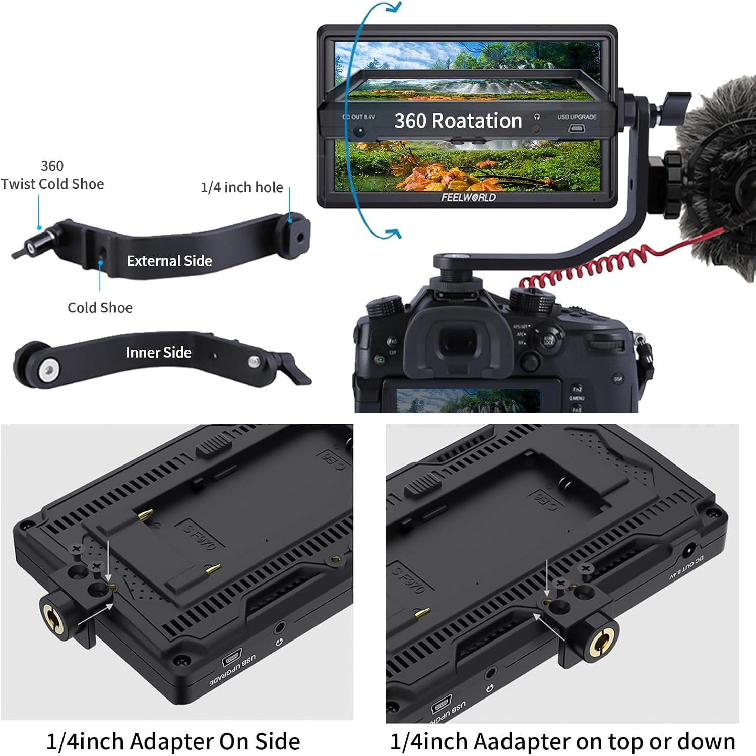FEELWORLD S55 V3 6 Inch DSLR Camera Field Monitor Bundle - FHD IPS Screen, 4K HDMI in/Out, Tilt Arm, Power Output, Battery & Carry Case Included