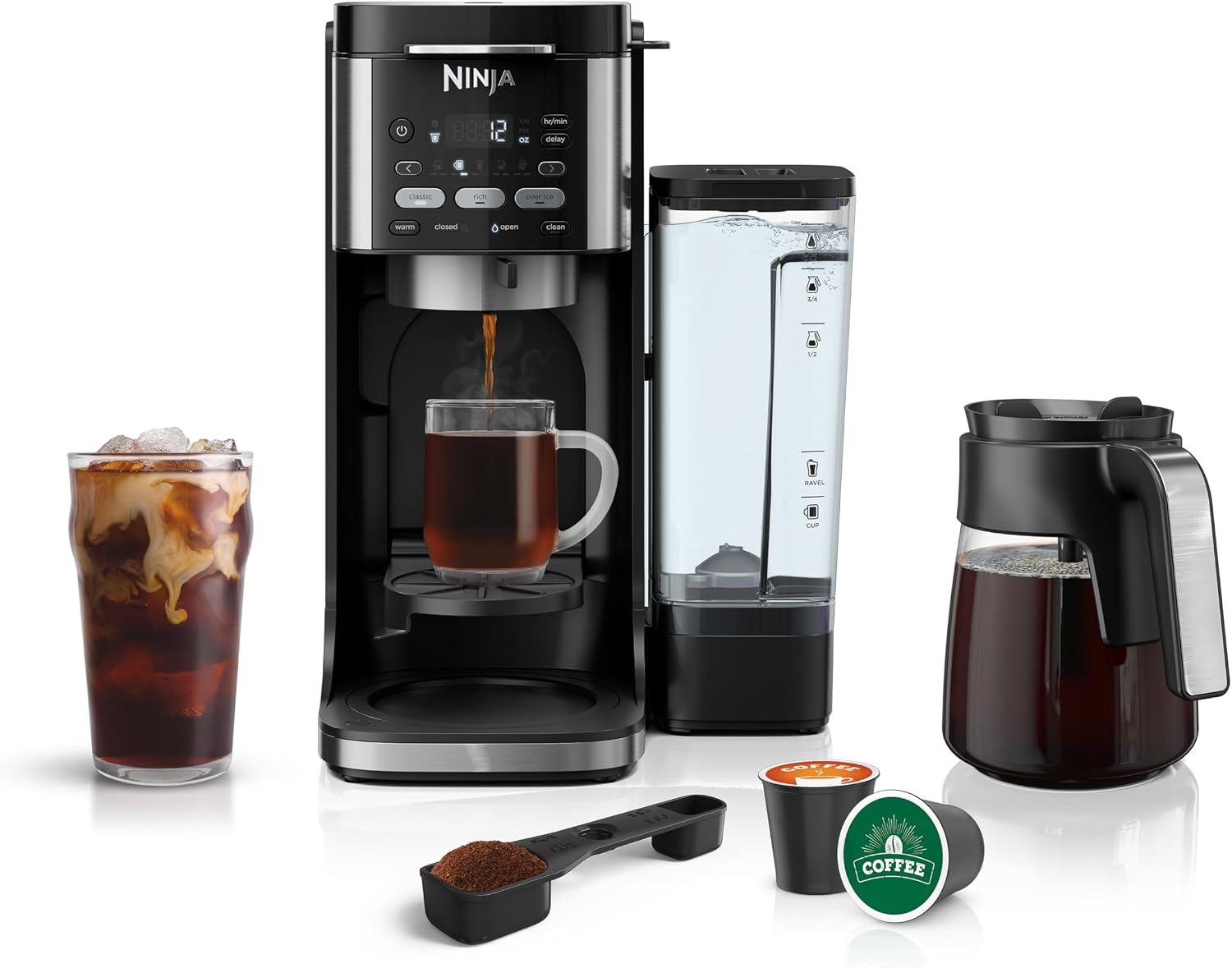 Ninja Drip Coffee Maker | DualBrew™ Pro Hot & Iced Coffee Machine, Single Serve to Carafe | Brew with Pods & Grounds, Compatible with K Cups | 3 Brew Styles, 60oz Removable Reservoir | Black, CFP101