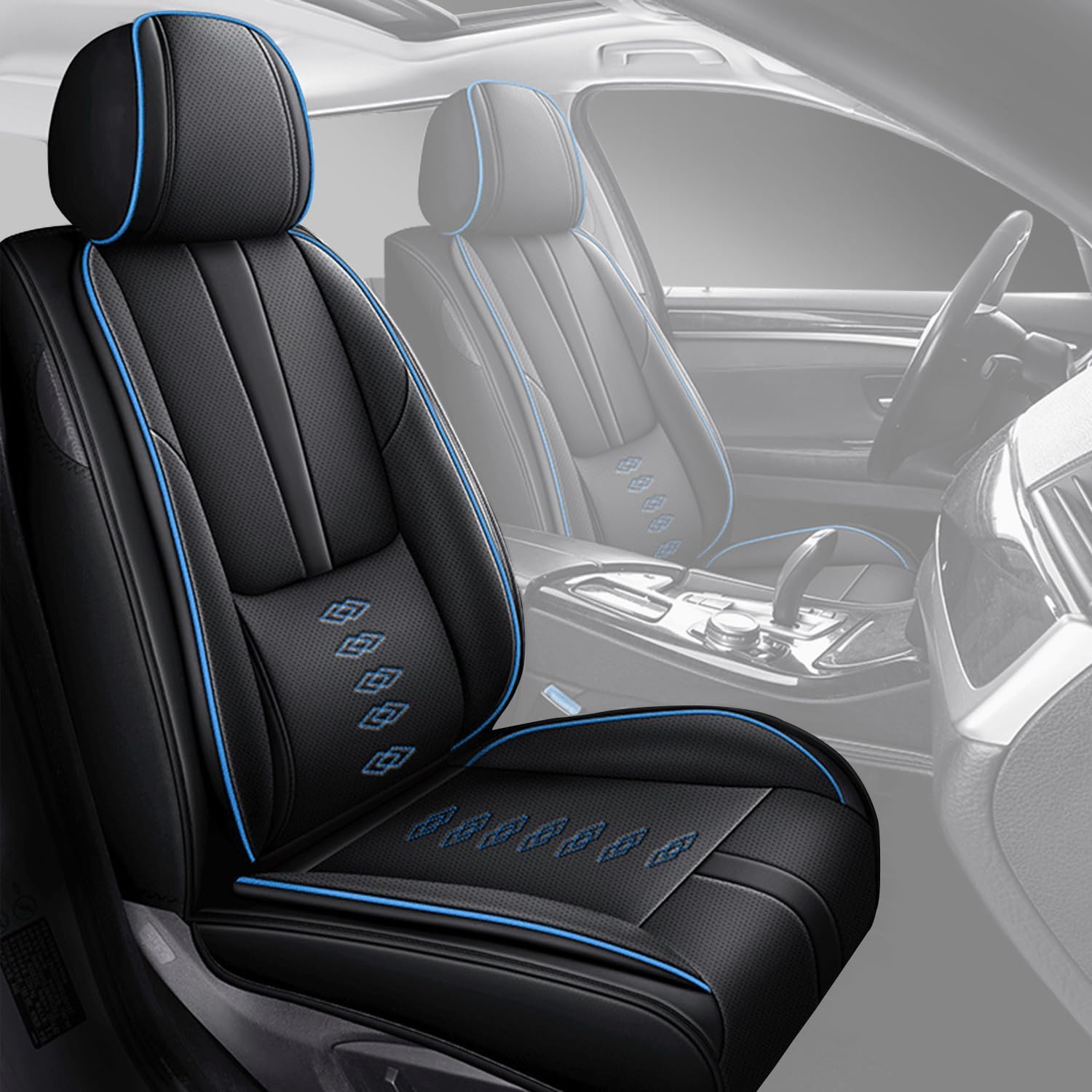 Front Set Car Seat Covers for Chevy Equinox 2005-2025 2026 Leather Seat Covers Waterproof Only Front Seats Car Seat Protectors Breathable Seat Cover Black&Blue