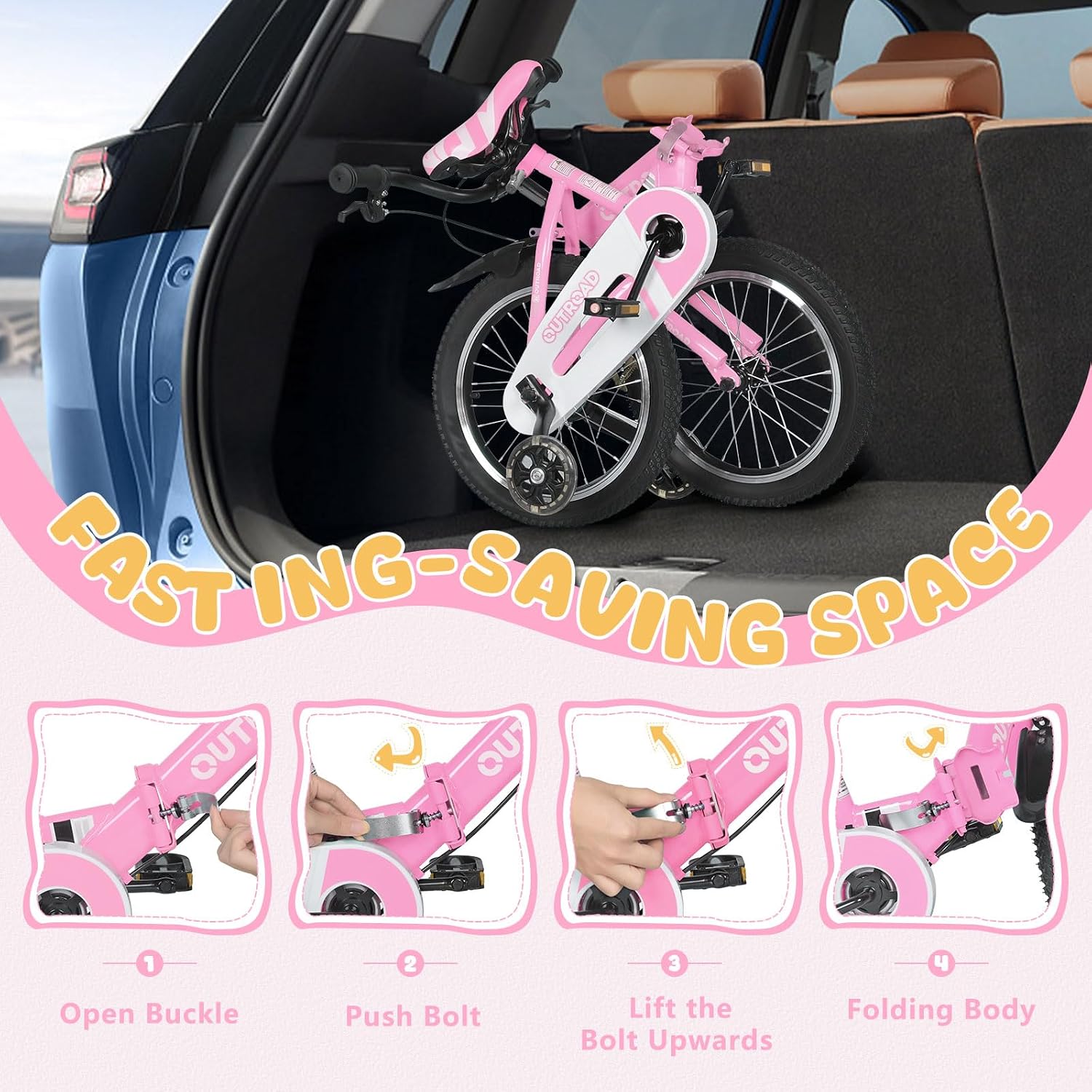 Betterland Folding Kids Bike,14/16/18 Inch Children Bicycle with Training Wheels and Dual Handbrakes Toddler Sport Bicycle for 3-9 Years Old Boys and Girls
