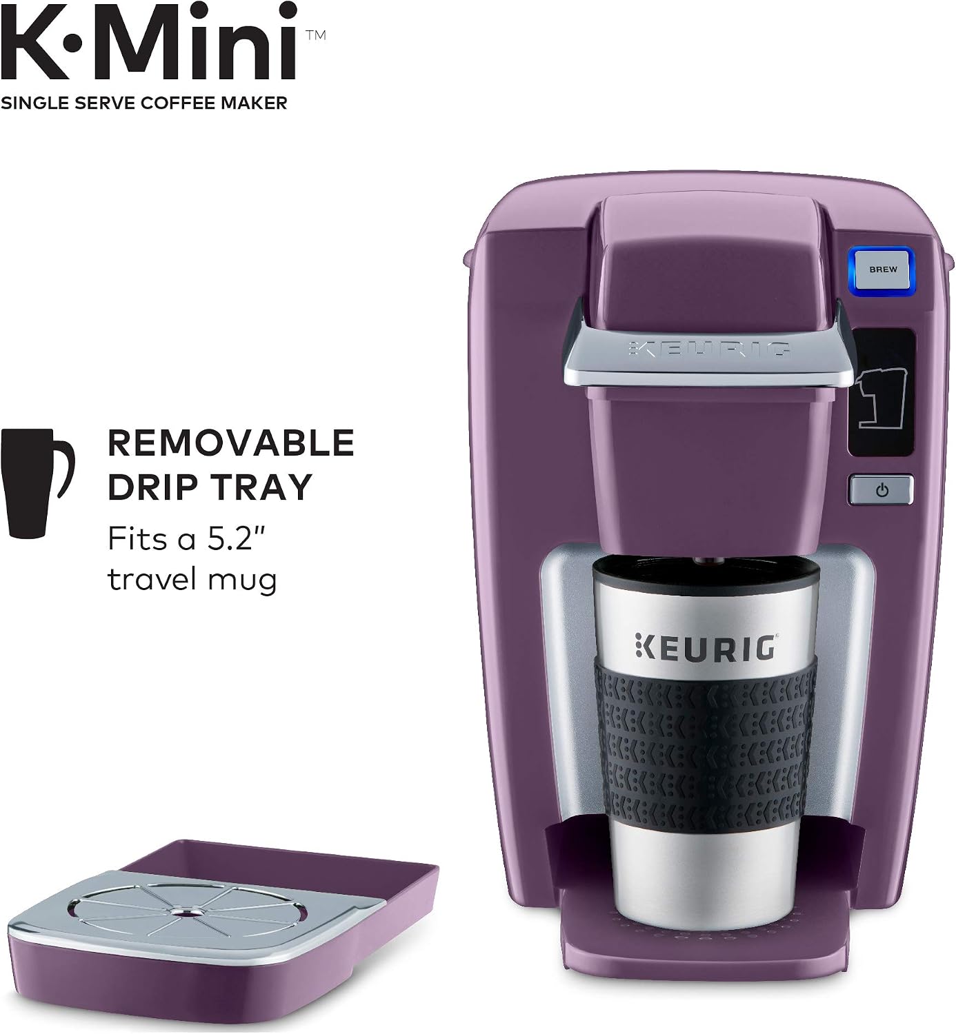 Keurig K15 Coffee Maker, Single Serve K-Cup Pod Coffee Brewer, 6 to 10 Oz. Brew Sizes, Black Plum