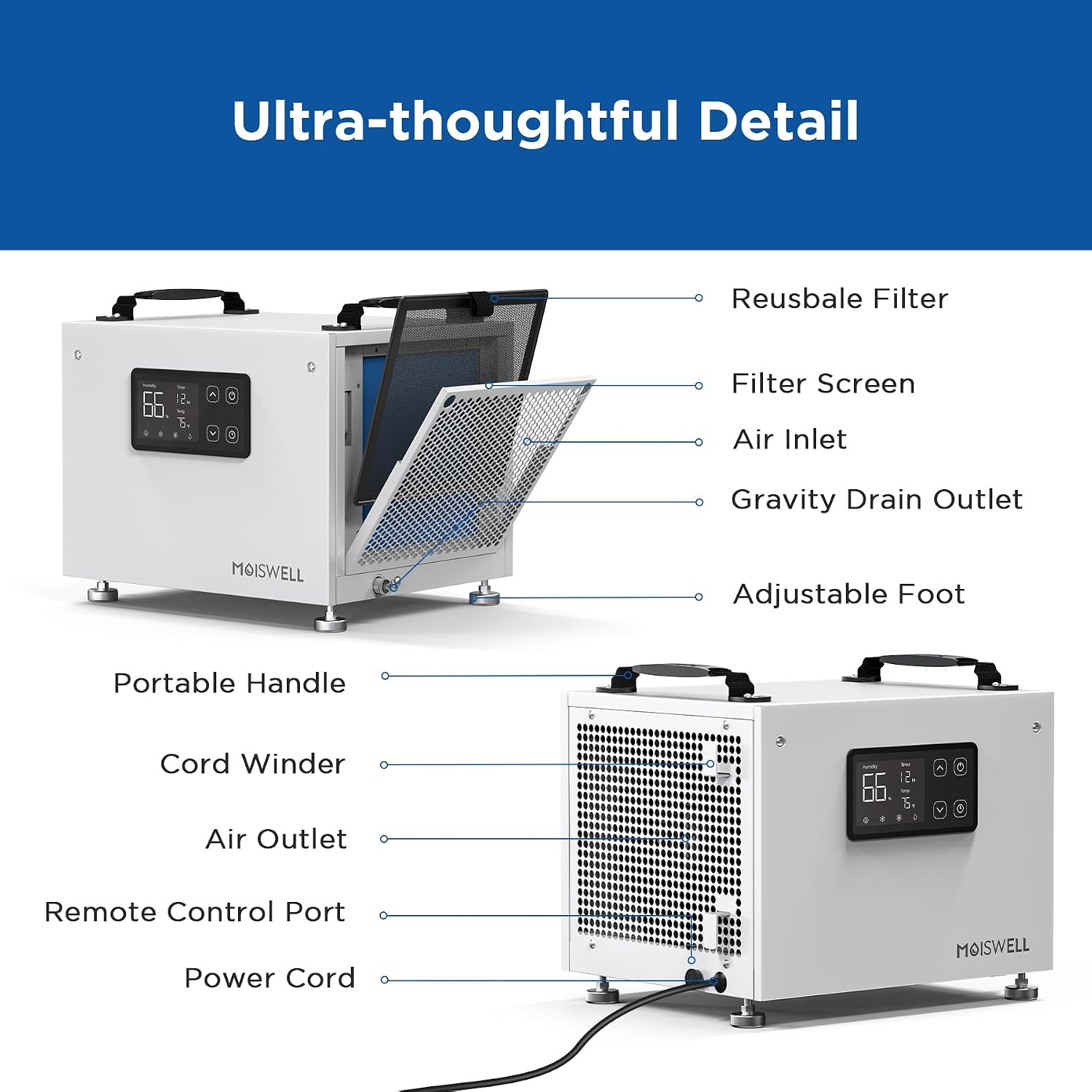 70 Pints Commercial Dehumidifier, Portable Crawl Space Dehumidifier for Basement Energy Star Certified Compact Dehumidifiers for Home with Drain Hose, Auto Defrost, Timer