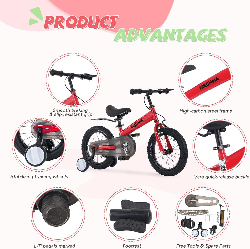 3-in-1 Montessori Balance Bike,Tri-Purpose of Kids Balance Bikes and Toddler Tricycles/Bikes，for 2 3 4 5 6 7 Years Old-14 inch Balance Bike with Training Theory, Pedal Kit, Training Wheels,Brakes