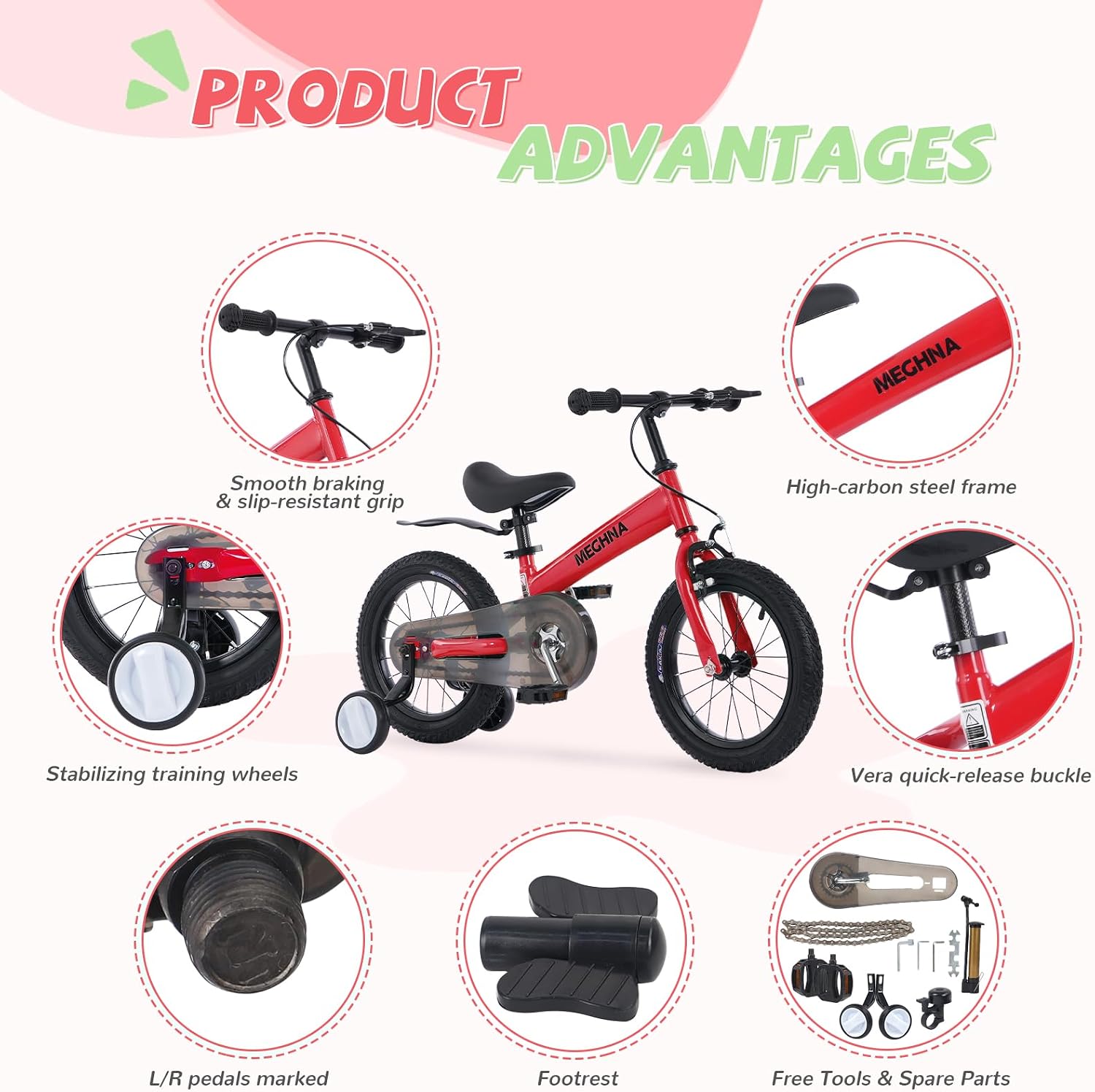 3-in-1 Montessori Balance Bike,Tri-Purpose of Kids Balance Bikes and Toddler Tricycles/Bikes，for 2 3 4 5 6 7 Years Old-14 inch Balance Bike with Training Theory, Pedal Kit, Training Wheels,Brakes