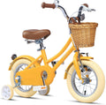 Glerc Little Molly 12-20 Inch Kids Retro Cruiser Bike for 2-13 Year Old with Wicker Basket & Training Wheels/Kickstand, Multiple Colors