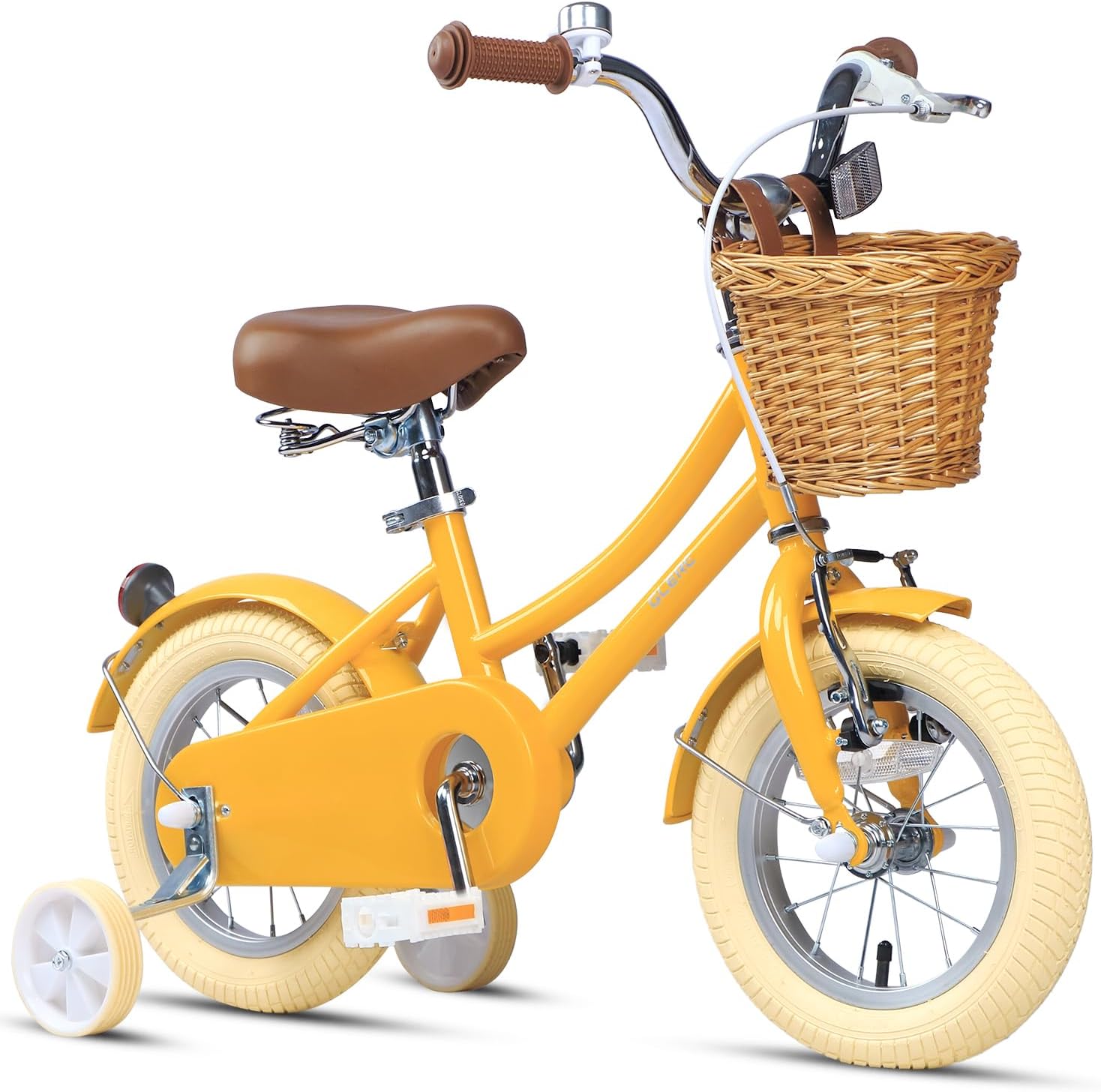 Glerc Little Molly 12-20 Inch Kids Retro Cruiser Bike for 2-13 Year Old with Wicker Basket & Training Wheels/Kickstand, Multiple Colors
