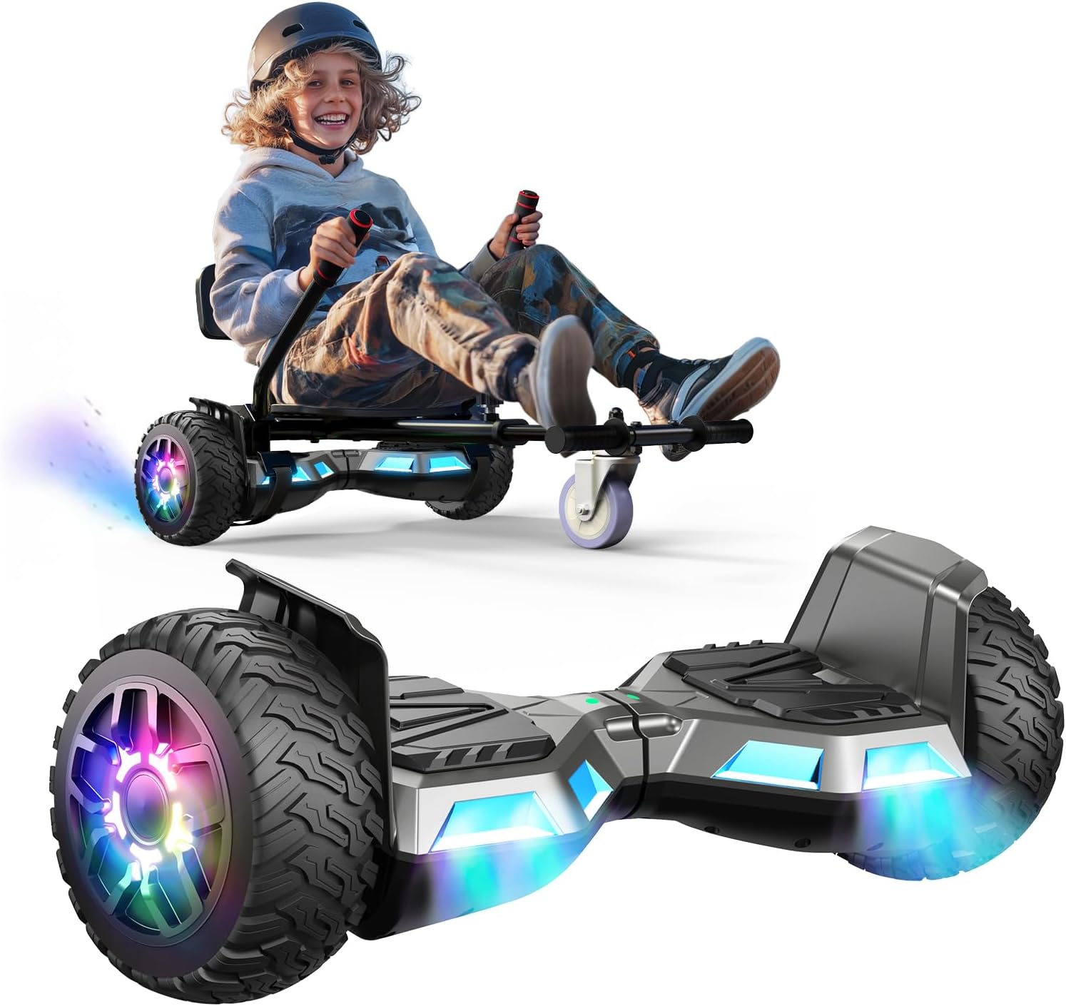 Scooter Seat Attachment, Scooter with Go Kart for Kids Boys Girls Adults, LED Lights, Bluetooth(Include Go-Kart)