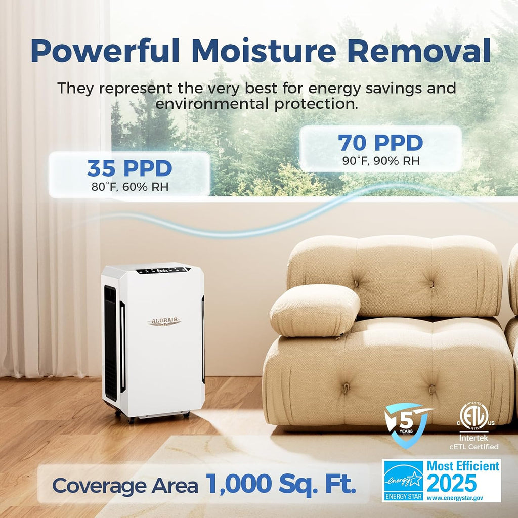 ALORAIR Energy Star Most Efficient Commercial-Grade Dehumidifier with Pump & Drain Hose Whole-House Dehumidifier for Basement, Home, Bathroom, Bedroom, Garage, Warehouse, Industrial 5-Year Warranty