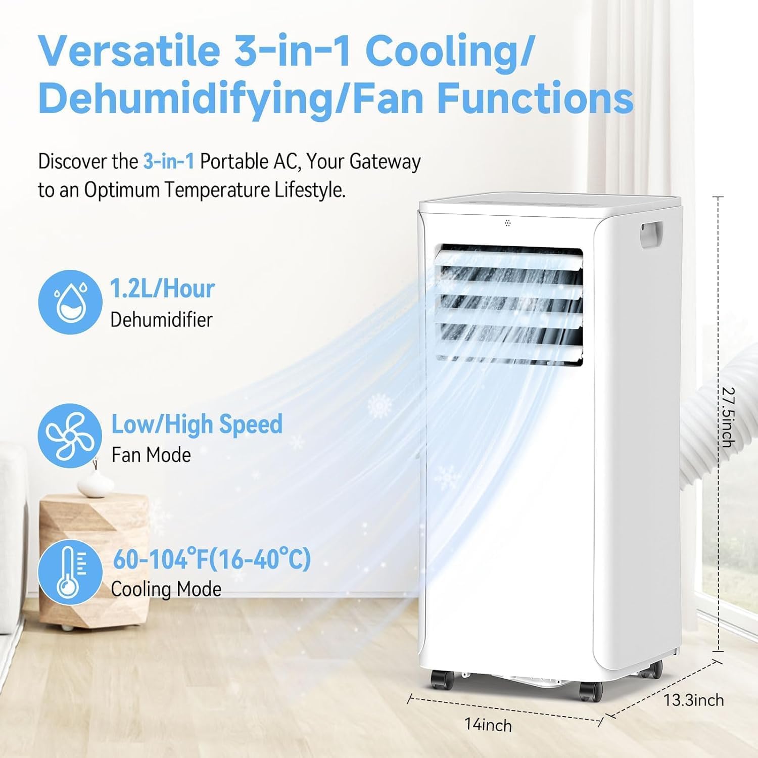 Smart Portable Air Conditioner with WiFi, 12,000 BTU AC Unit Cools 550 sq.ft, 3-in-1: Dehumidifier, Fan & Quiet Cooling for Bedroom, 24H Timer, Remote, Window Kit Included