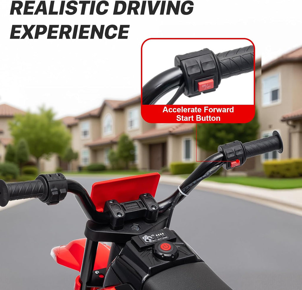 12V Kids Motorcycle w/Treaded Tires, 3.1mph Top Speed Electric Bike for Kids, Training Wheels, Music & Bluetooth, Spring Suspension, Age 3-8 Year Old, Red