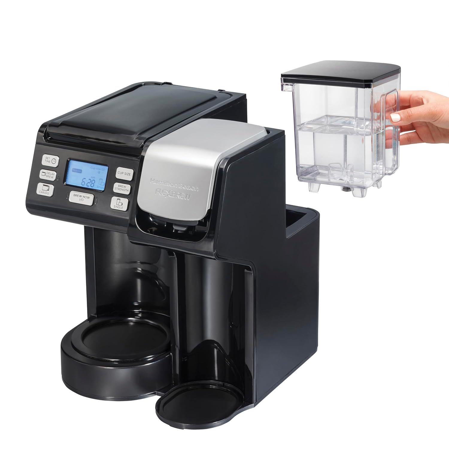 Hamilton Beach FlexBrew Trio 2-Way Coffee Maker, Compatible with K-Cup Pods or Grounds, Combo, Single Serve & Full 12c Pot, Black - Fast Brewing (49902JN)